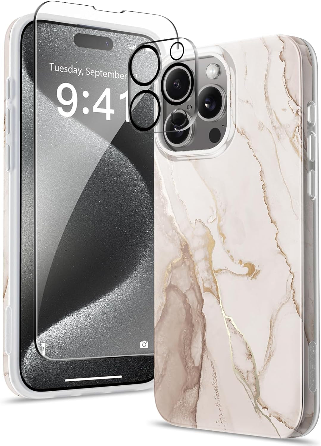 GVIEWIN for Iphone 15 Pro Case with Screen Protector+Camera Lens Protector, [Military Grade Drop Protection] Slim Marble Design Soft TPU Protective Phone Cover for 15 Pro 6.1" (Flowing Sand/Ink)  GVIEWIN Shweta  