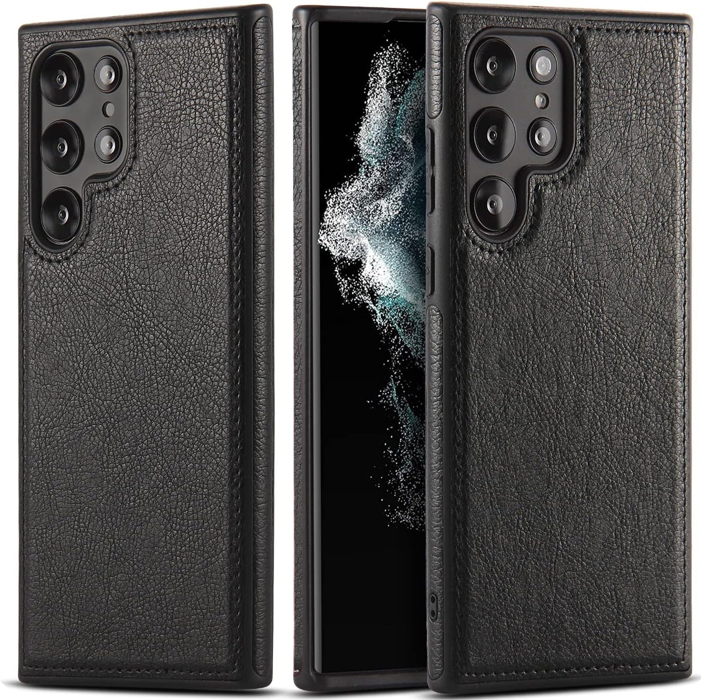 Design Compatible with Samsung Galaxy S22 Ultra 5G Case Luxury Leather Business Slim Non-Slip Soft Grip Shockproof Protective Cover 2022 6.8 Inch (Brown)