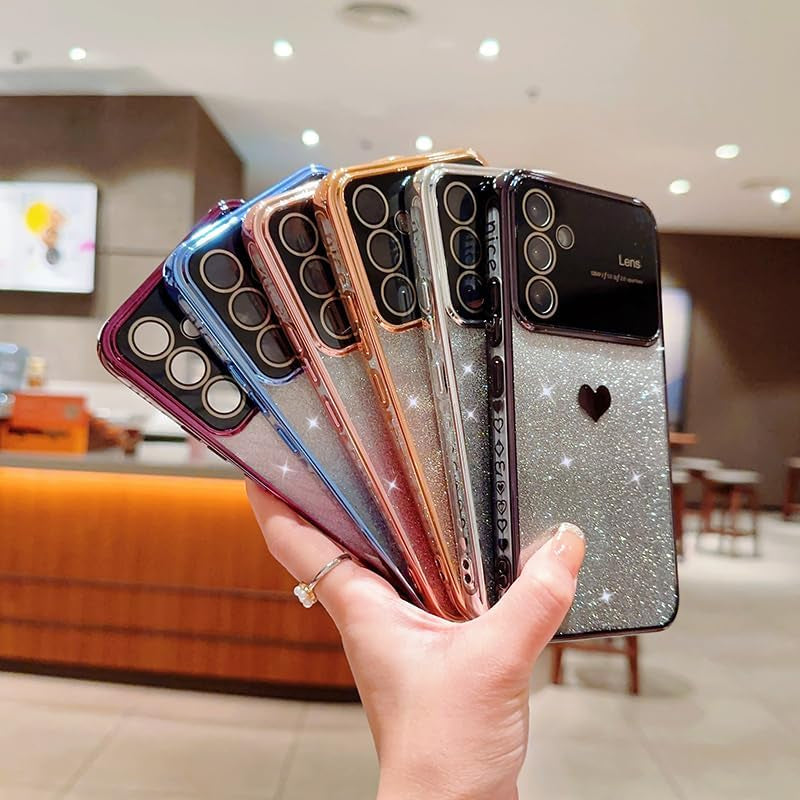 Galaxy A53 5G Case for Women Girls with Integrated Camera Lens Protector Glitter Sparkly Bling Clear Cute Plated Shockproof Protective Cover Phone Case for Samsung Galaxy A53 5G 6.5"-Pink