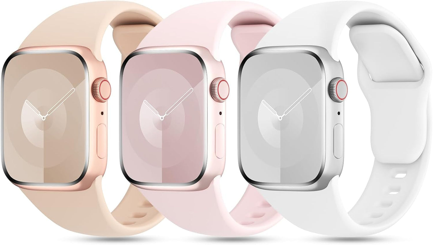 3 Pack Patented Sport Silicone Compatible with Apple Watch Band 41Mm 40Mm 38Mm 45Mm 44Mm 42Mm 49Mm Women Men, Soft Wristbands Waterproof Strap for Iwatch Bands Series 9 8 7 6 5 4 3 2 1 SE Ultra