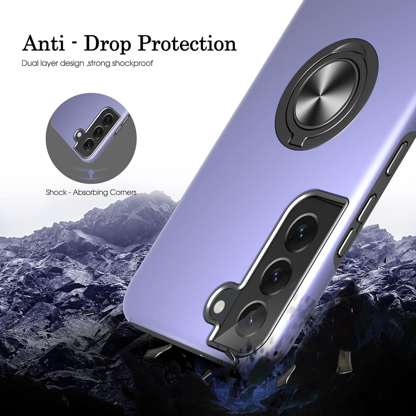 Gritup Galaxy S22 Case, Samsung Galaxy S22 Case with HD Screen Protector, [Military Grade] Shockproof Protection Case with 360° Magnetic Ring Holder Kickstand Phone Case for Samsung S22, Blue