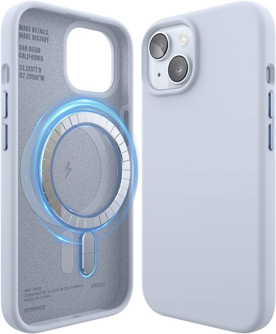 Elago Magnetic Silicone Case Compatible with Iphone 15 Pro Case 6.1 Inch Compatible with All Magsafe Accessories - Built-In Magnets, Soft Grip Silicone, Shockproof (Brown)  elago Light Blue Iphone 15 