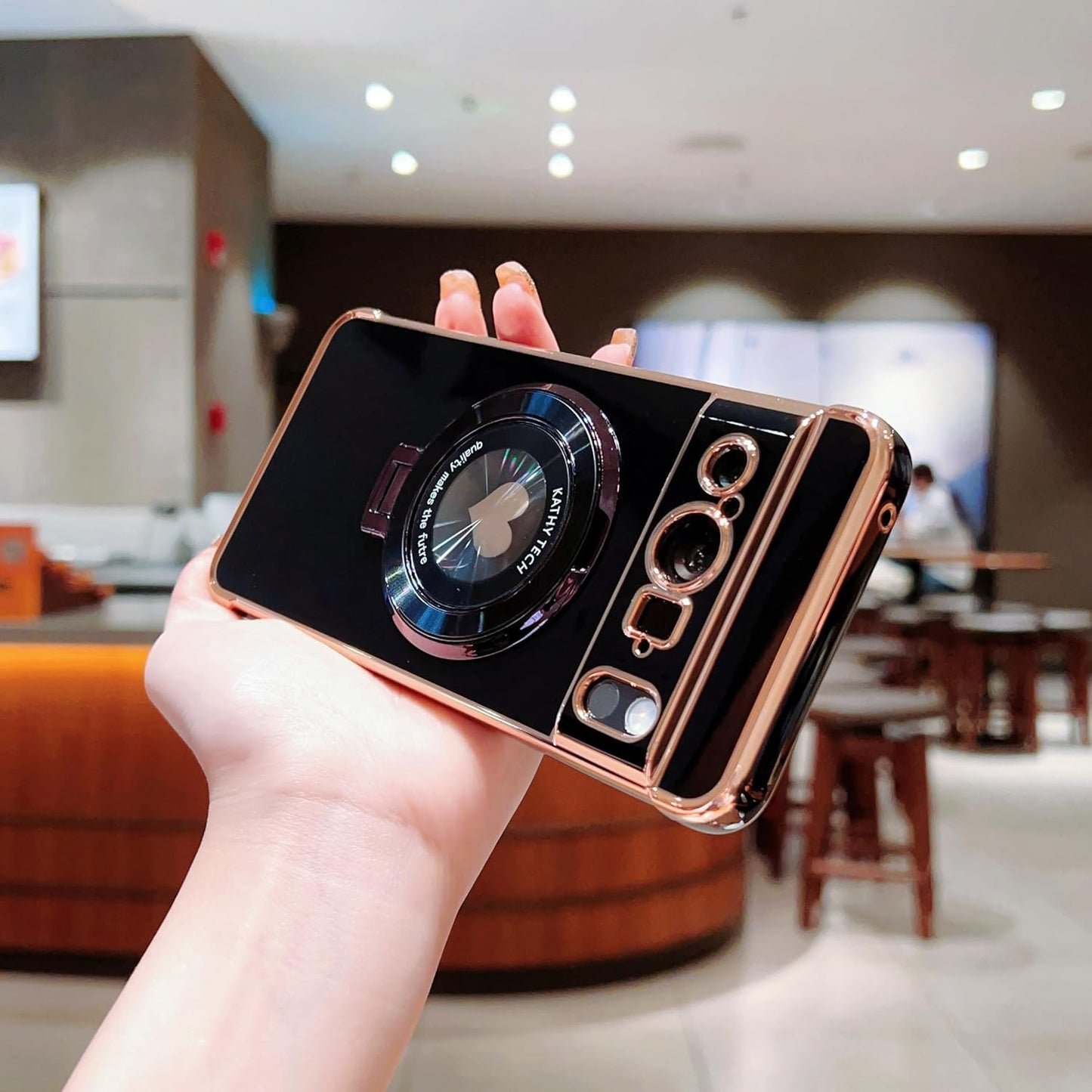 Phylla for Google Pixel 8 Pro 5G 6.7" Phone Case with Magsafe,Luxury Plated Cute Love Heart Cover with Magnetic Stand Holder Side Small Hearts Pattern Soft Shockproof Kickstand Bumper for Women-Black  PHYLLA\1   