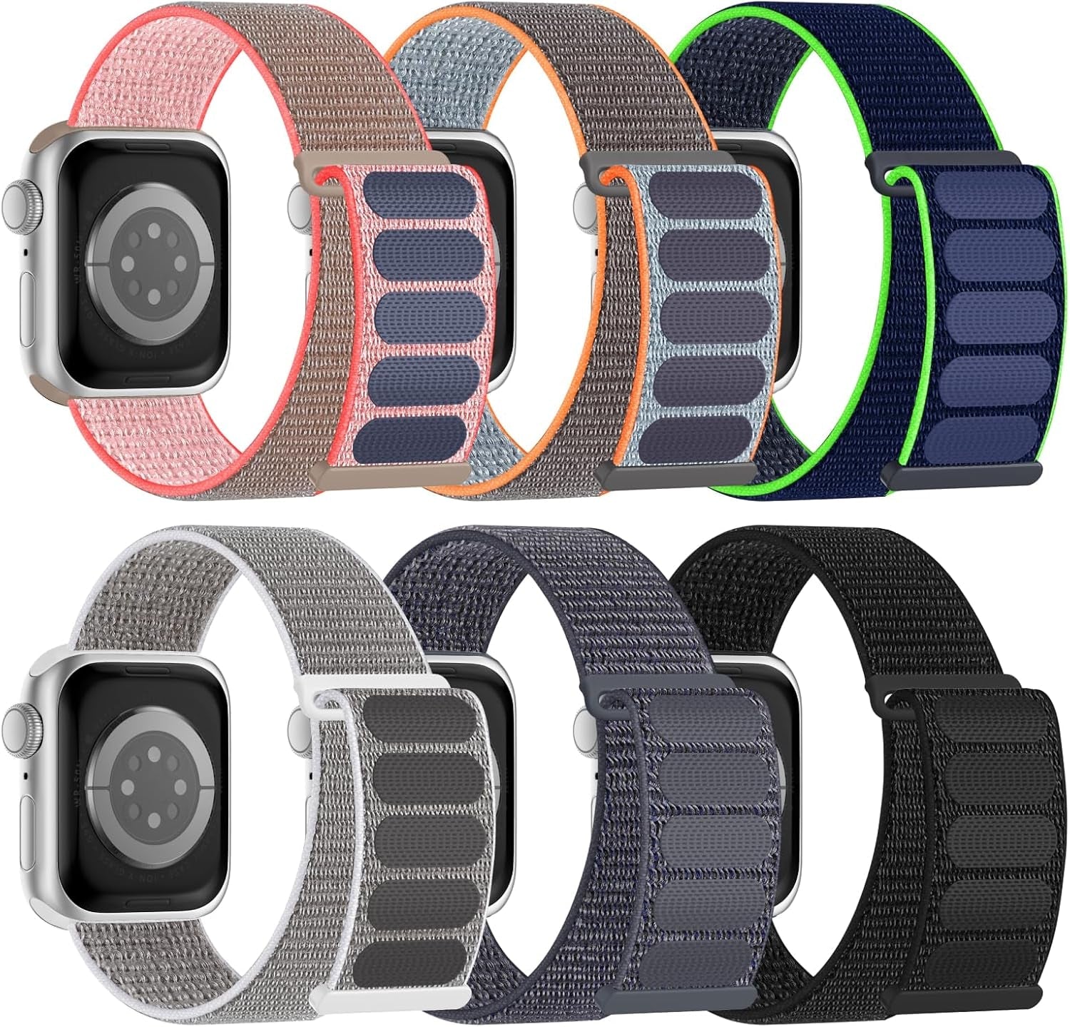6 Pack Sport Nylon Loop Band Compatible with Apple Watch Bands 38Mm 40Mm 41Mm 42Mm 44Mm 45Mm 49Mm for Women Men, Adjustable Breathable Braided Straps for Iwatch Series 9/8/7/6/5/4/3/2/1/Se/Ultra