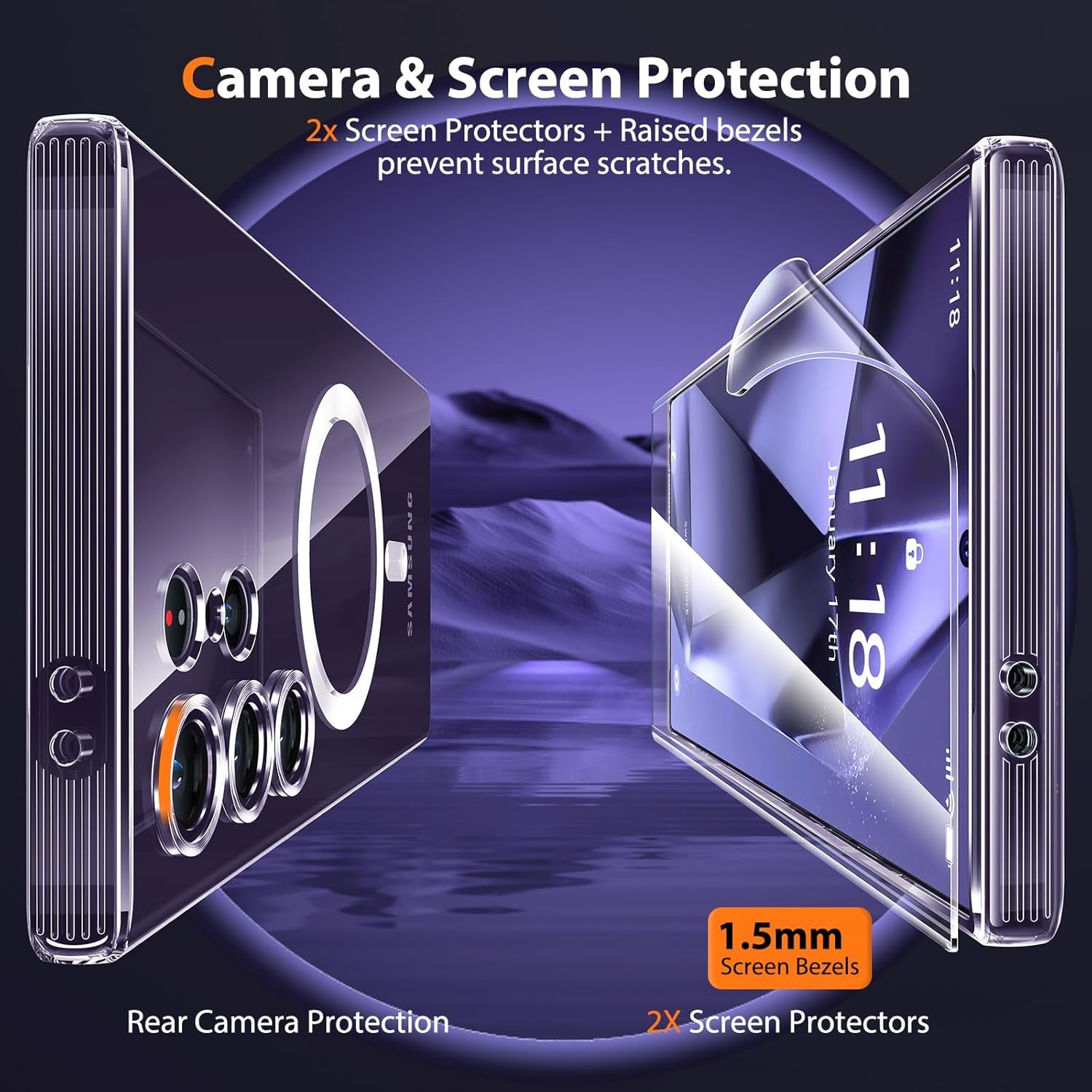 3 in 1 Magnetic for Samsung Galaxy S24 Ultra Case Crystal Clear [Compatible with Magsafe][No-Yellowing][2X Screen Protectors] Mil-Grade Shockproof Soft Phone Case for S24 Ultra 6.8" Clear