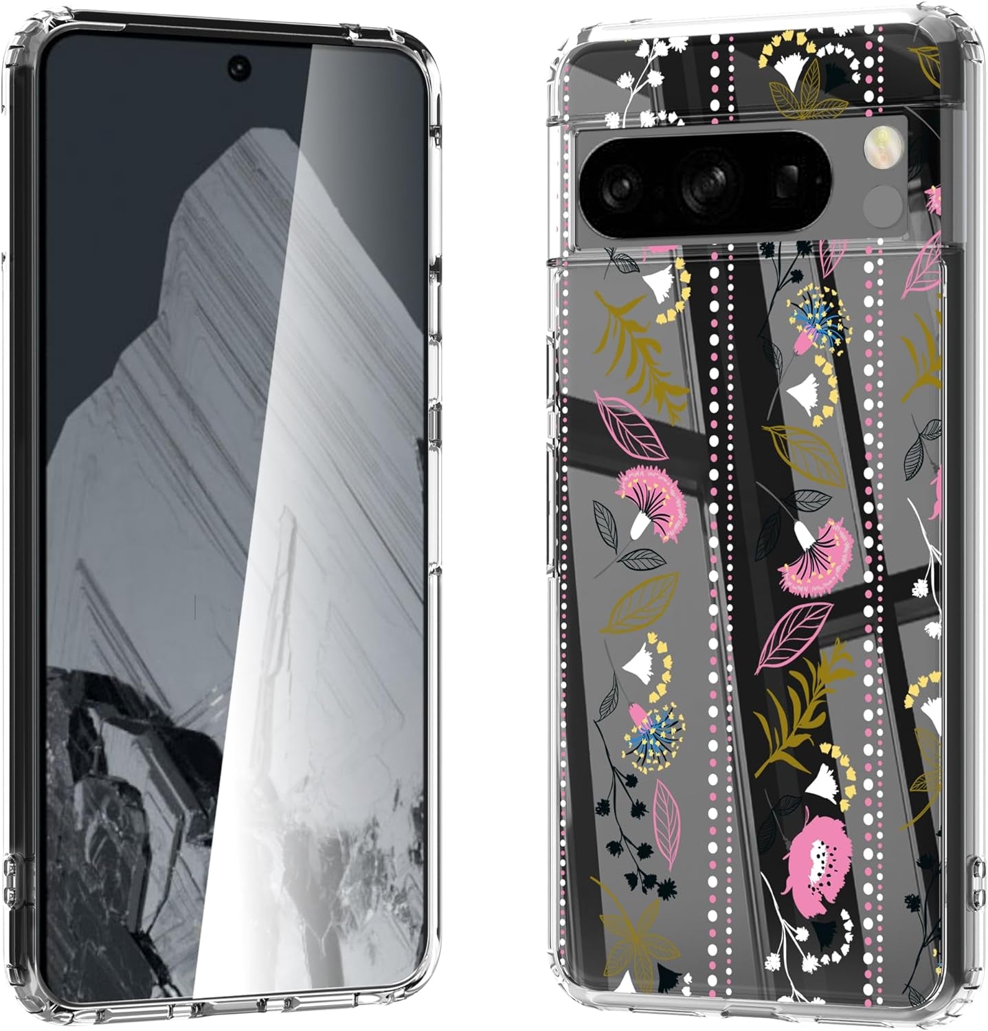 For Google Pixel 8 Clear Case with 3D Flower Printing Design, TPU+PC Slim Shock-Proof Protective Floral Cover for Women Girls, 6.2“ (Pic 5)  YIKECASE B-3 Google Pixel 8 Pro 