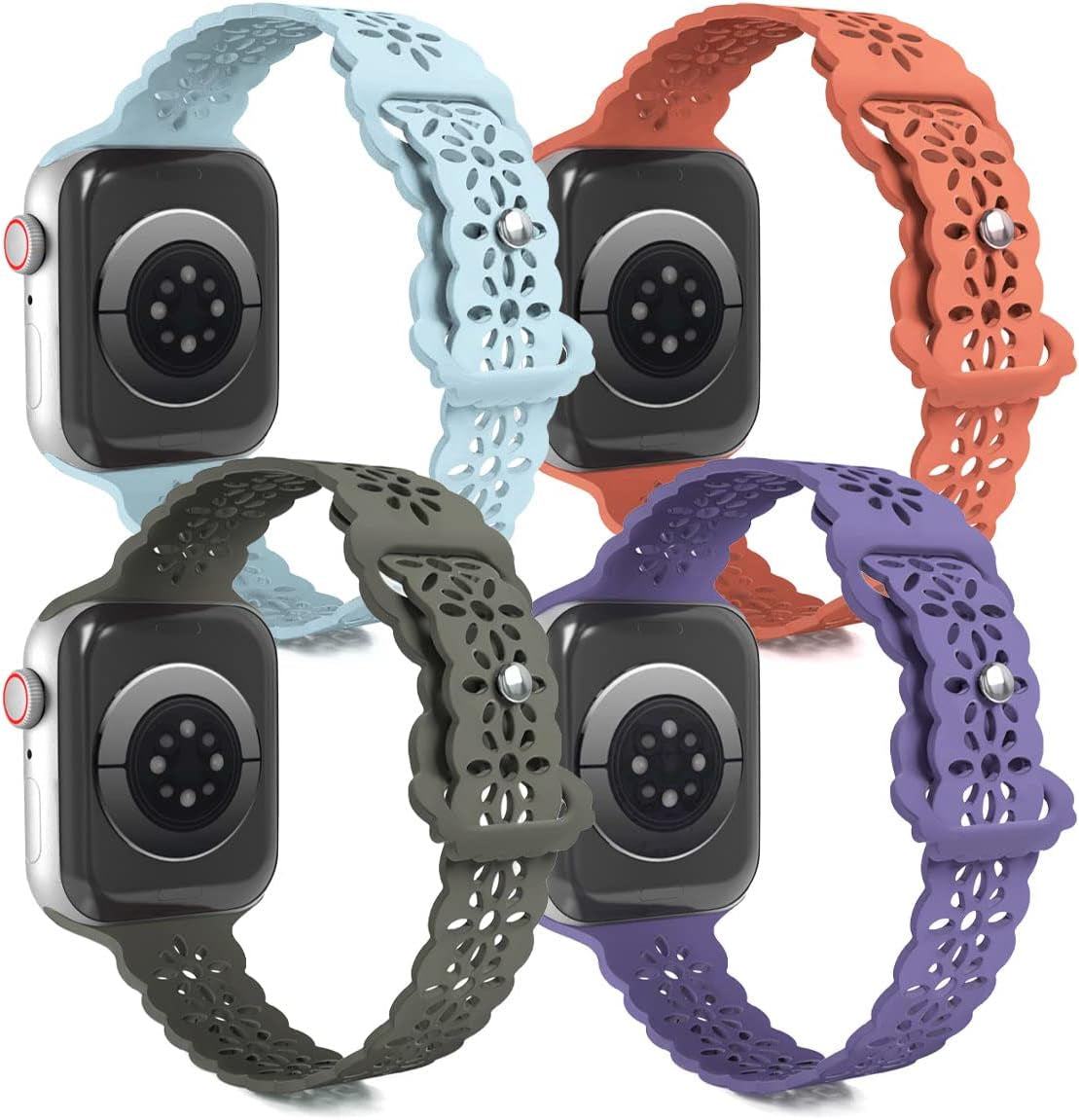 Ginkgonut Lace Silicone Bands Compatible with Apple Watch Band 38Mm 40Mm 41Mm 42Mm 44Mm 45Mm 49Mm,Women Slim Thin Hollow-Out Iwatch Sport Wristband for Apple Watch Ultra Series SE 8 7 6 5 4 3 2 1