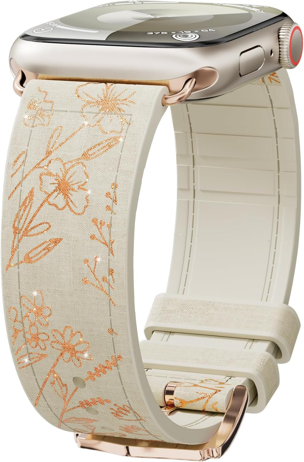 Bling Floral Bands for Apple Watch Band 40Mm 41Mm 44Mm 45Mm 38Mm 42Mm Ultra/2 49Mm Women,Eco-Leather Silicone Hybrid,Glitter Flower Sparkly Pattern Elegant Strap for Iwatch Series 9 8 7 6 5 4 3 2 SE