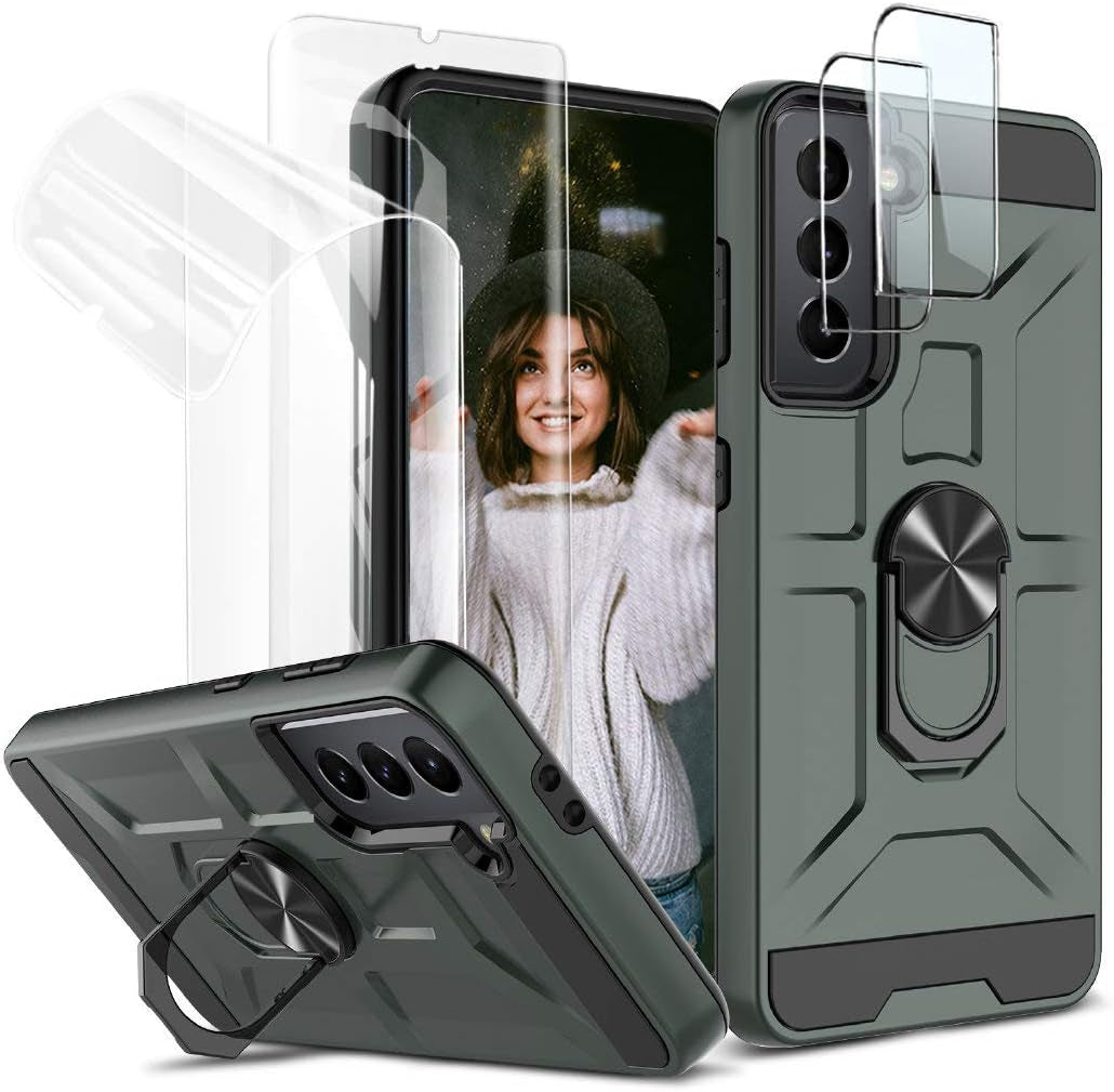 For Samsung Galaxy S22 Ultra Case with Screen Protector, 360 Rotate Ring Kickstand [Work with Magnetic Car Mount], Military Grade Shockproof Phone Case for Samsung S22 Ultra 6.8 Inch, Turquoise