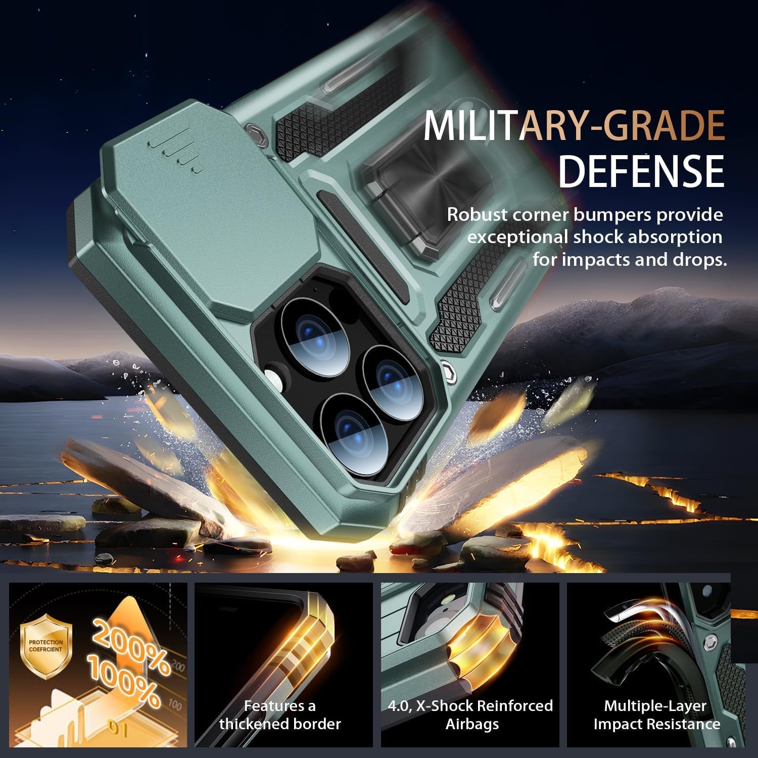 Goodon for Iphone 14 Pro Max Case with Slide Camera Cover + Screen Protector, Built in Rotated Ring Magnetic Kickstand Military Grade Shockproof Protective Phone Case 6.7" Pale - Green  Goodon   