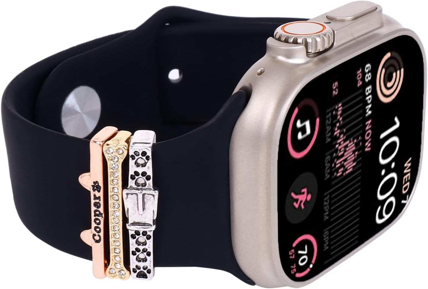 Decorative Rings Loops Compatible with Apple Watch Silicone Bands Metal Diamond Charms 45Mm 44Mm 42Mm 41Mm 40Mm 38Mm Iwatch Series 8 7 6 5 4 3 2 1 Accessories, Copper Dog, Adjustable