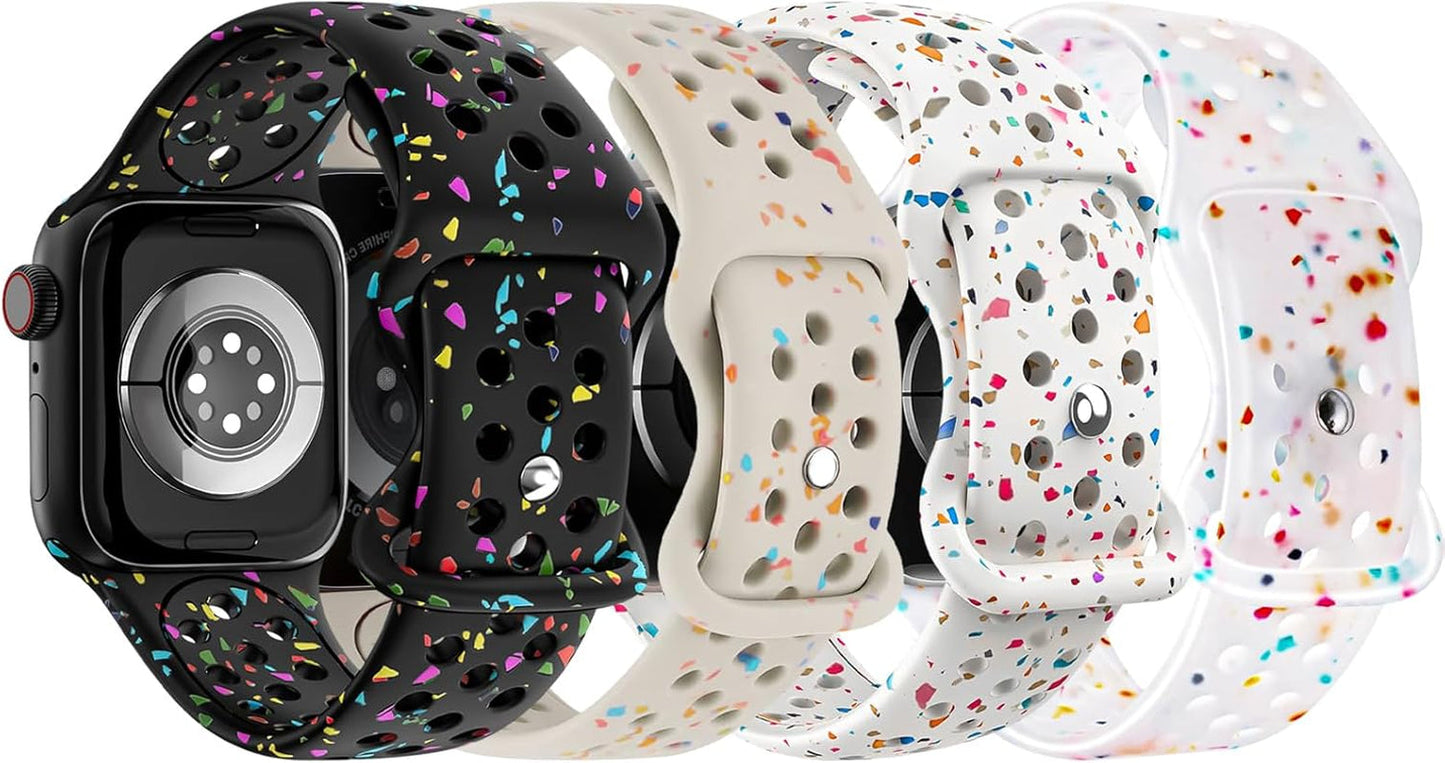 4 Pack Sport Bands Compatible with Apple Watch Band 38Mm 40Mm 41Mm 42Mm 44Mm 45Mm 49Mm for Women Men, Soft Silicone Breathable Strap Wristband for Iwatch Series SE 9 8 7 6 5 4 3 2 1 Ultra