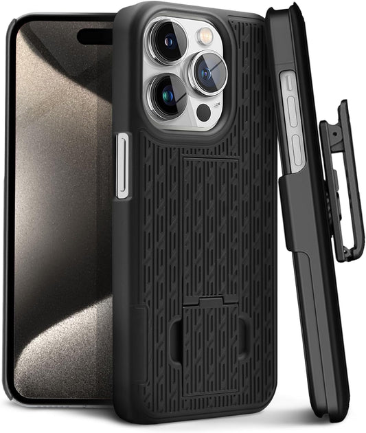 MOTIVE for Iphone 15 Pro Max Case with Belt Clip, Shell Holster Combo for Apple Iphone 15 Pro Max Holster, Slim Rugged Case, Drop Shockproof Protective Cover & Kickstand, 6.7 Inch | Black  Motive   