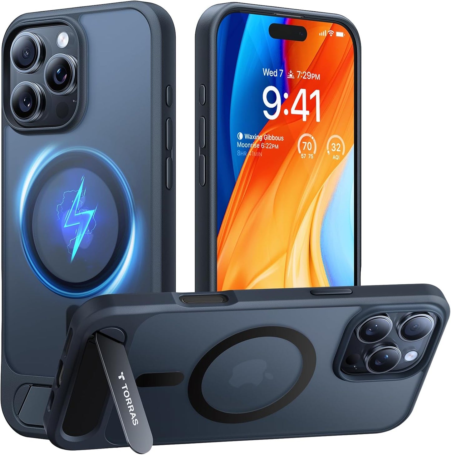 TORRAS Strong Magnetic & Seamless Stand for Iphone 17 Pro Max Case, Fit for Magsafe, Military Grade Drop Protection, Invisible Adjustable Kickstand, Camera Control Button, Translucent Matte Deep Blue