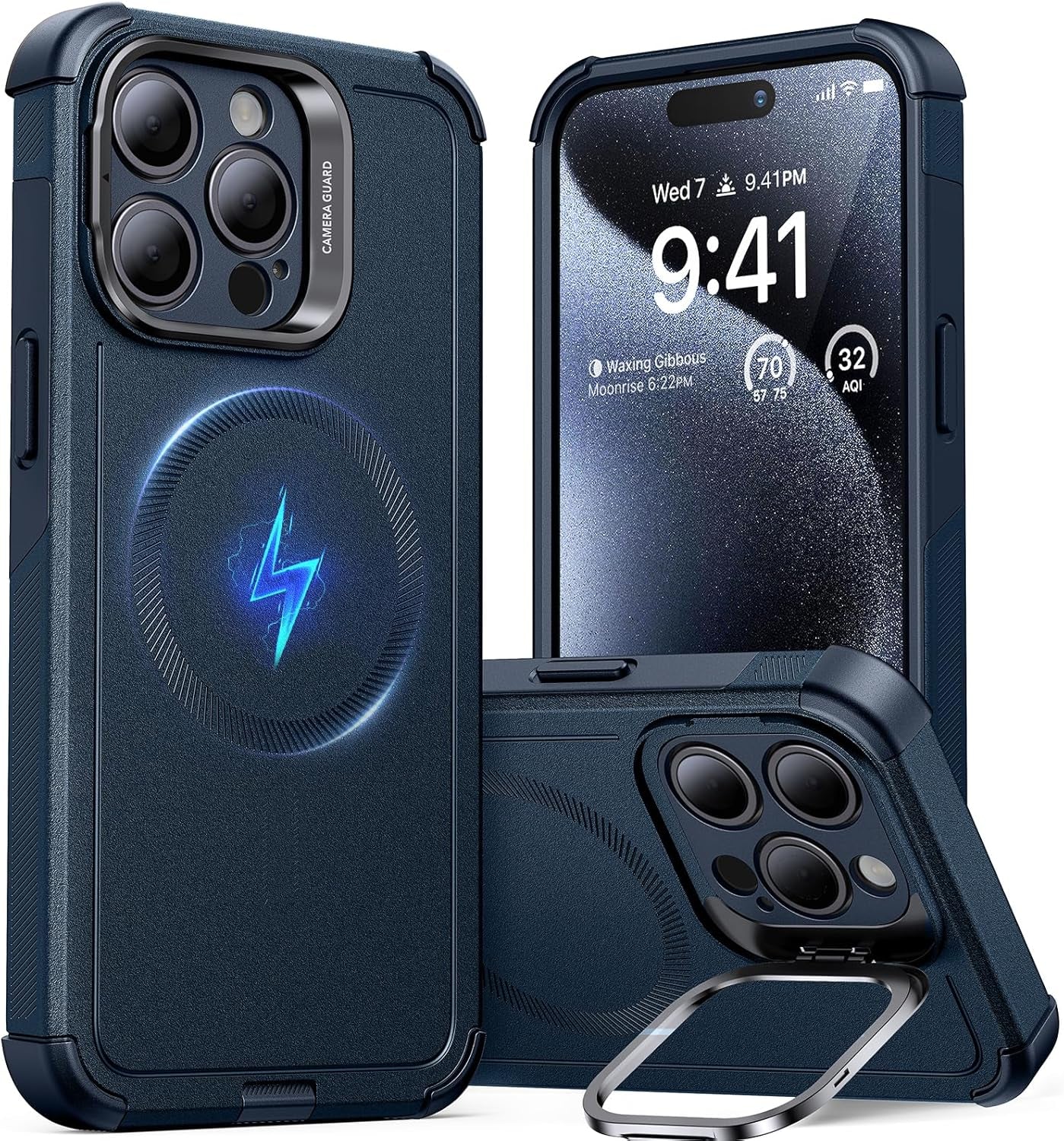 ESR for Iphone 17 Pro Case with Stash Stand, 7X Military-Grade Drop Protection with Camera Control, Shock-Absorbing Phone Rugged Cover, Compatible with Magsafe Accessories, Cyber Series, Black