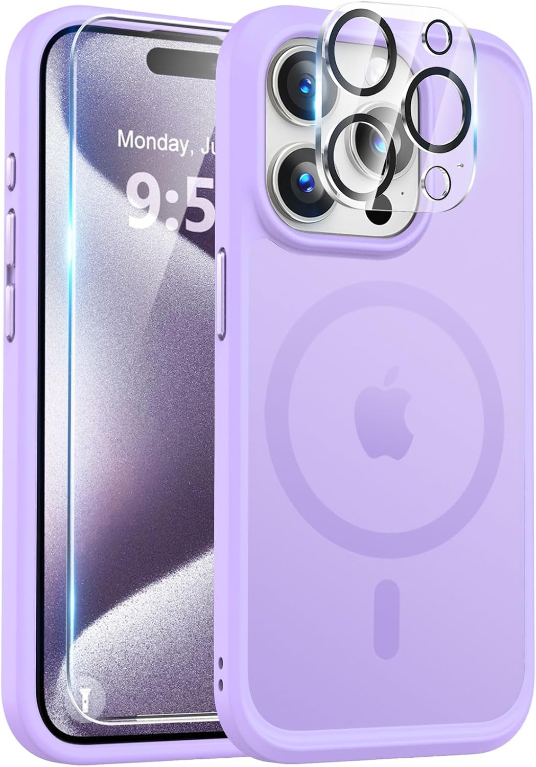 Bosskiss Ultra Strong Magnetic for Iphone 15 Pro Case, [Compatible with Magsafe] [Glass Screen + Camera Protector] Slim Translucent Matte Shockproof Case for Iphone 15 Pro Case 6.1 Inch, Black  BossKiss   