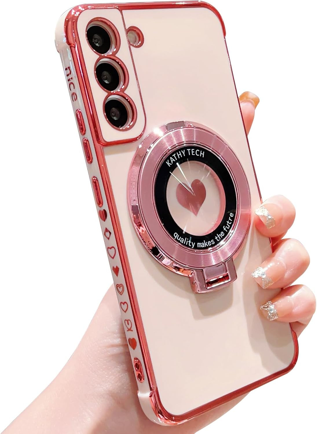 For Samsung Galaxy S22 plus Case with Magnetic Ring Stand [Compatible with Magsafe] Cute Love Heart Luxury Electroplate Plating Silicone Shockproof Cover for Galaxy S22 plus 6.6"(Purple)