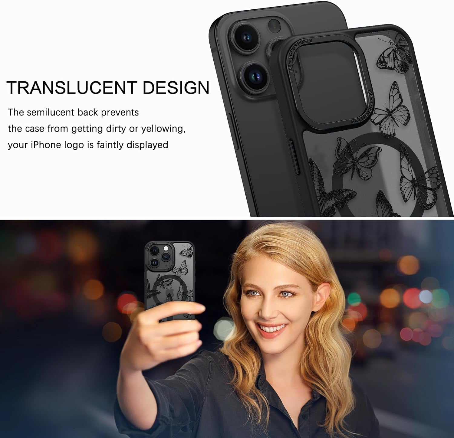 BENTOBEN for Iphone 14 Pro Case,Cute Butterfly Pattern Iphone 14 Pro Magnetic Case [Compatible with Magsafe] Translucent Matte Slim Women Girl Protective Cover Case for Iphone 14 Pro 6.1",Black  BENTOBEN   