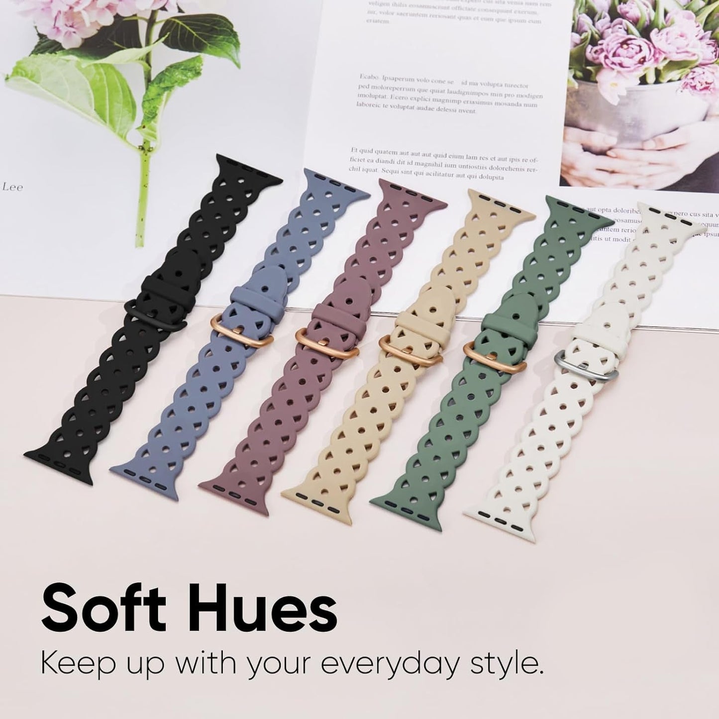 6-Pack Lace Silicone Bands Compatible with Apple Watch Bands 38Mm 40Mm 41Mm Women, Floral Engraved Cute Silicone Strap for Iwatch Series 9 8 7 6 5 4 3 2 1 Ultra SE