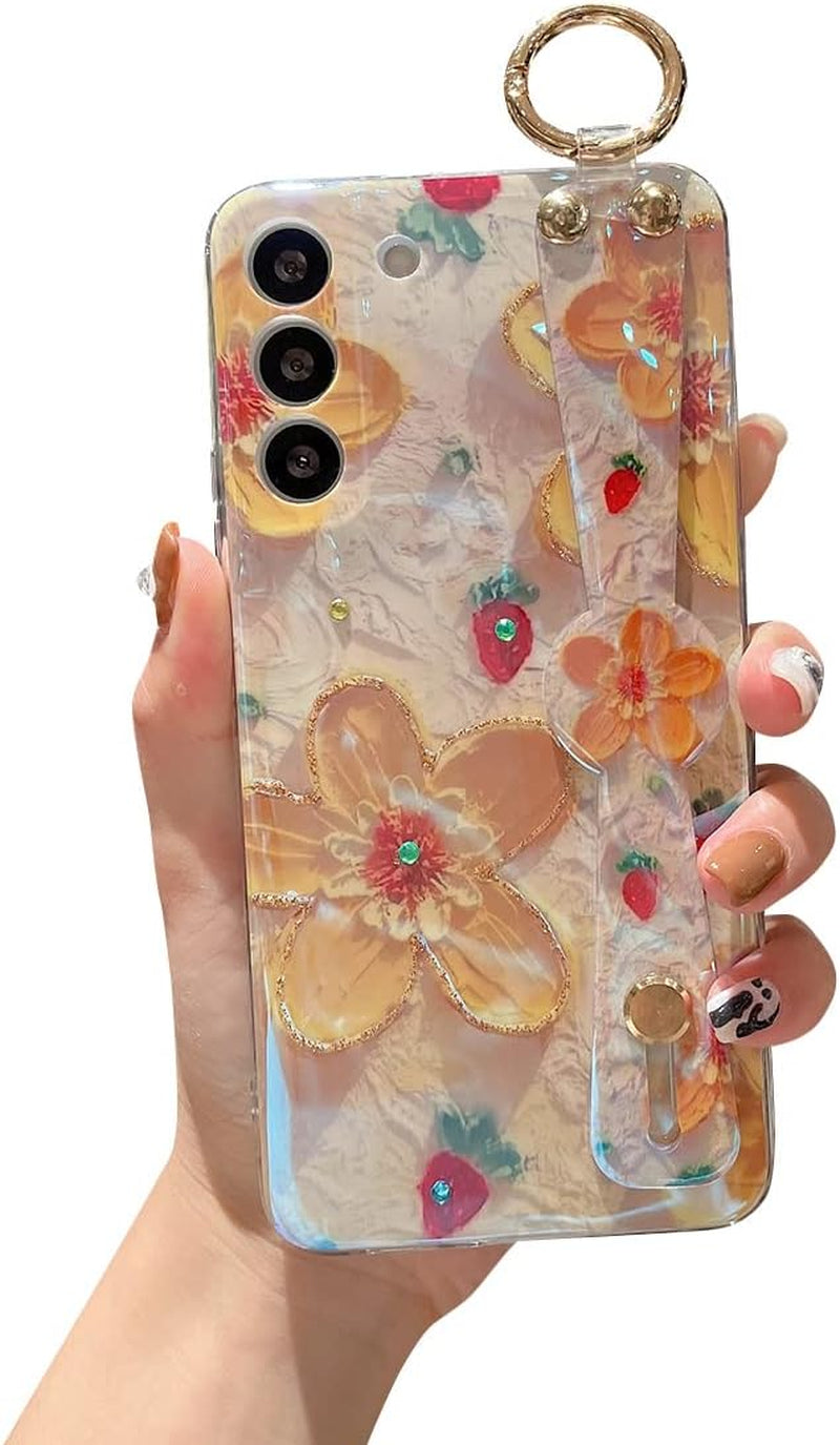 For Samsung Galaxy S22 Case [NOT Plus] Sparkle Bling with Strap Stand 6.1" Cute Pattern IMD Plating Silicone Shockproof Protective Glitter Cases Cover for Girls and Women - Pink Dumbo