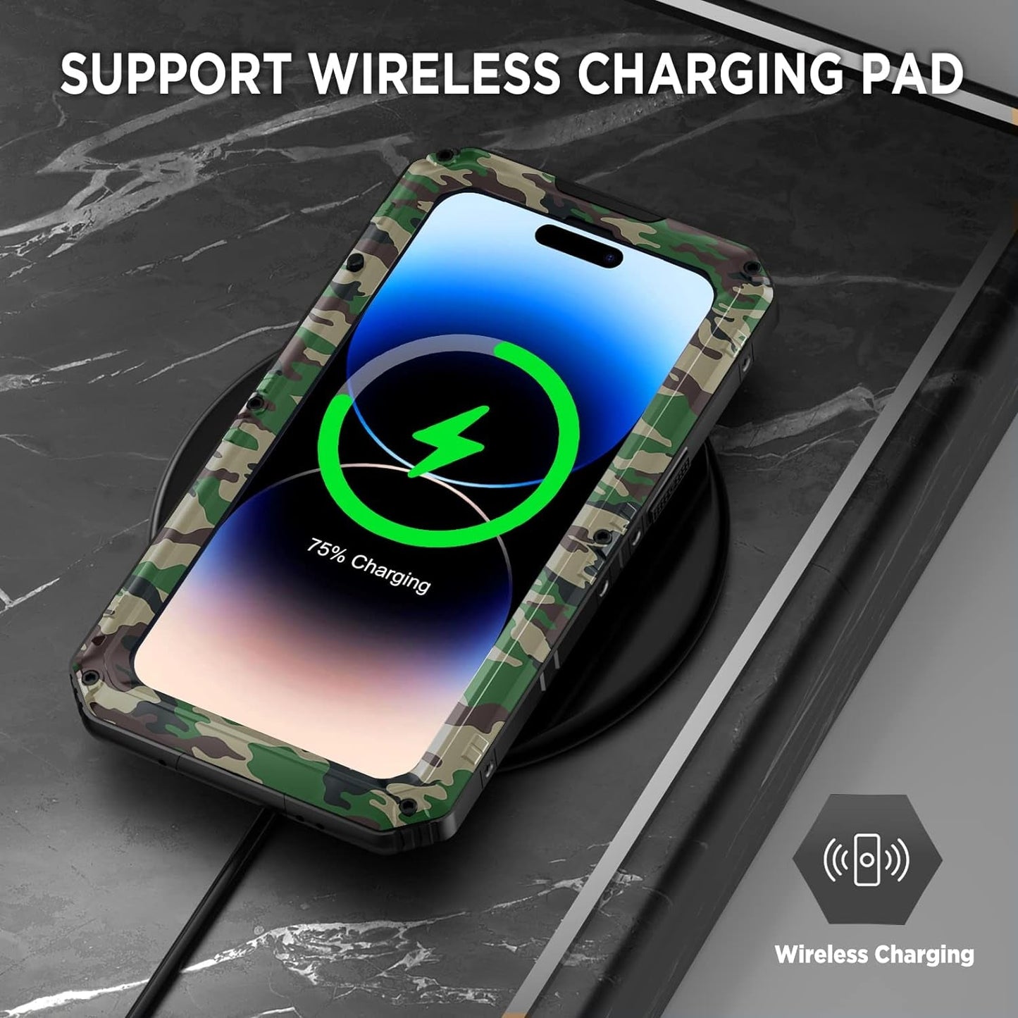Beasyjoy Waterproof Case for Iphone 14 Pro, Metal Full Body Sealed Phone Case with Built-In Screen Protector, Military Grade Heavy Duty Defender Armor Shockproof Rugged Case 6.1 Inch, Camo  Beasyjoy   