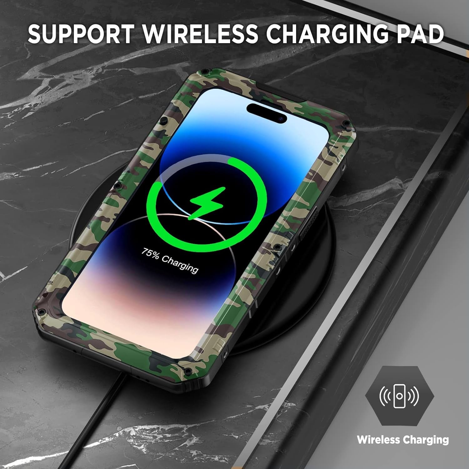 Beasyjoy Waterproof Case for Iphone 14 Pro, Metal Full Body Sealed Phone Case with Built-In Screen Protector, Military Grade Heavy Duty Defender Armor Shockproof Rugged Case 6.1 Inch, Camo  Beasyjoy   
