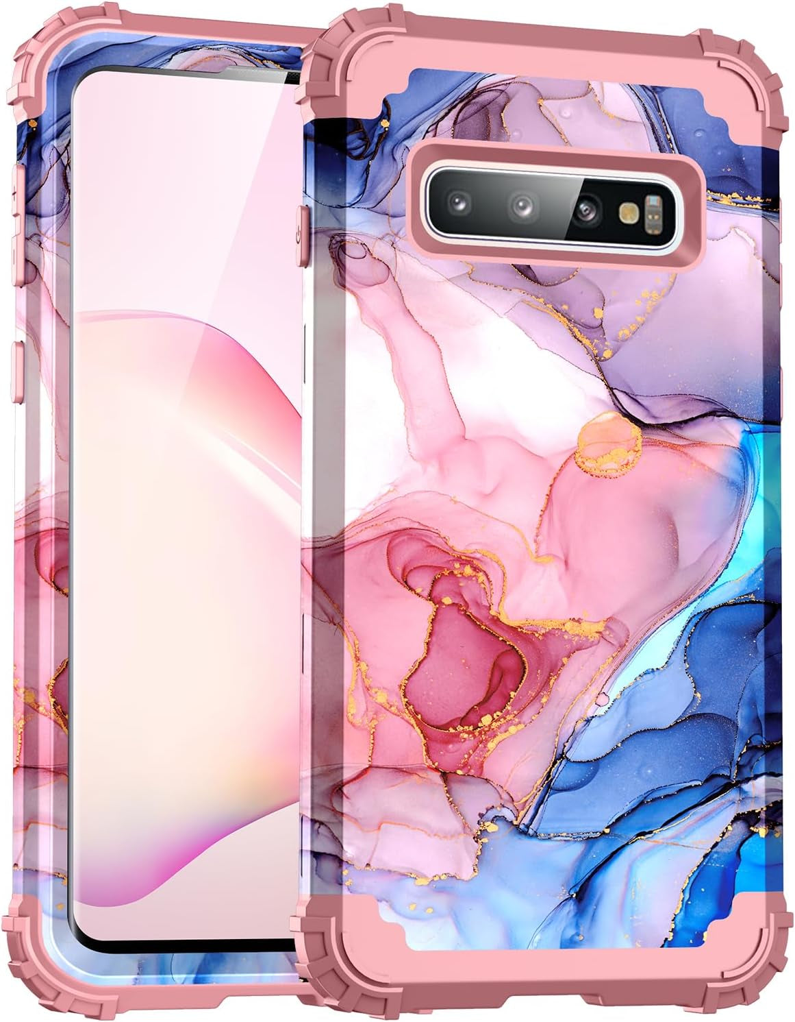 For Galacy S20 FE 5G Case,Marble Design Three Layer Heavy Duty Shockproof Protection Hard Plastic Bumper Soft Silicone Rubber Drop Protective Cover Case for Galaxy S20 FE 6.5 Inch,(Blue)