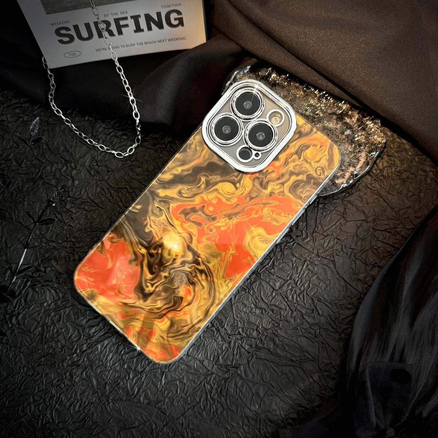 LY&SASIF Designed for Iphone 14 Pro Max Case, Luxury Glitter Marble Liquid Ink Phone Case for Women Girls, Hybrid 2-Layer Hard Shell + Silicone Protector Shockproof Cover, Gold  LY&SASIF   