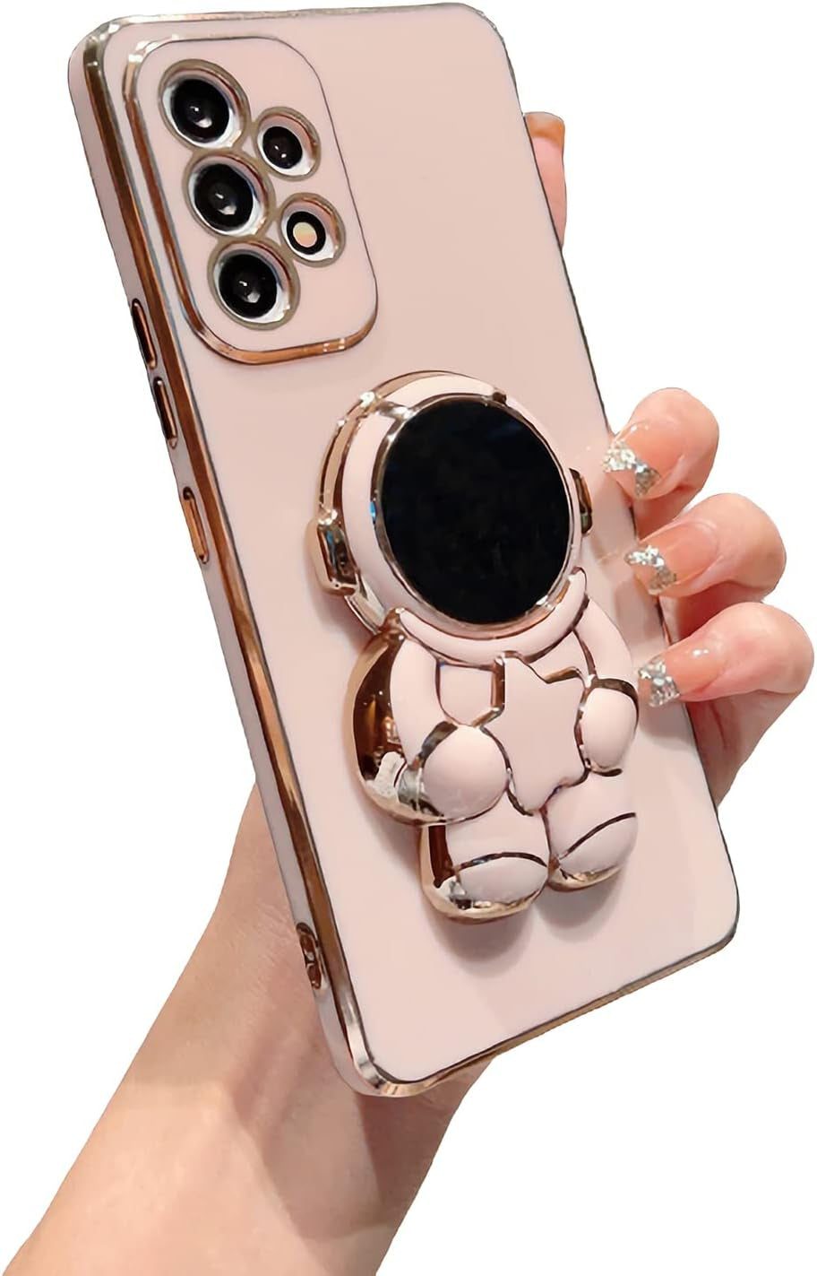 Compatible with Samsung Galaxy A53 5G Case, Plating Astronaut Hidden Stand Case Camera Len Protection Soft Silicone Shockproof Bumper Cute Case for Galaxy A53 6.5 Inch (White)