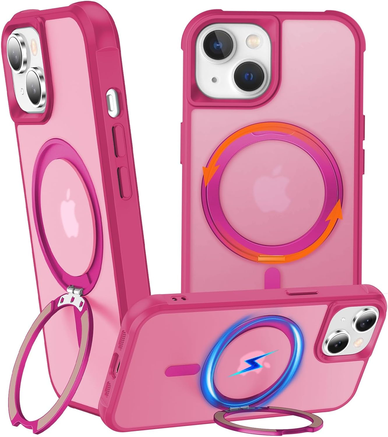 Chaofeng 360° Rotatable Stand for Iphone 15 Pro Case with Magnetic [Military Grade Drop Tested][Adjustable Kickstand] Ring Translucent Slim Hard Back Soft Edge, Purple  CHAOFEnG Rose Gold Iphone 14 