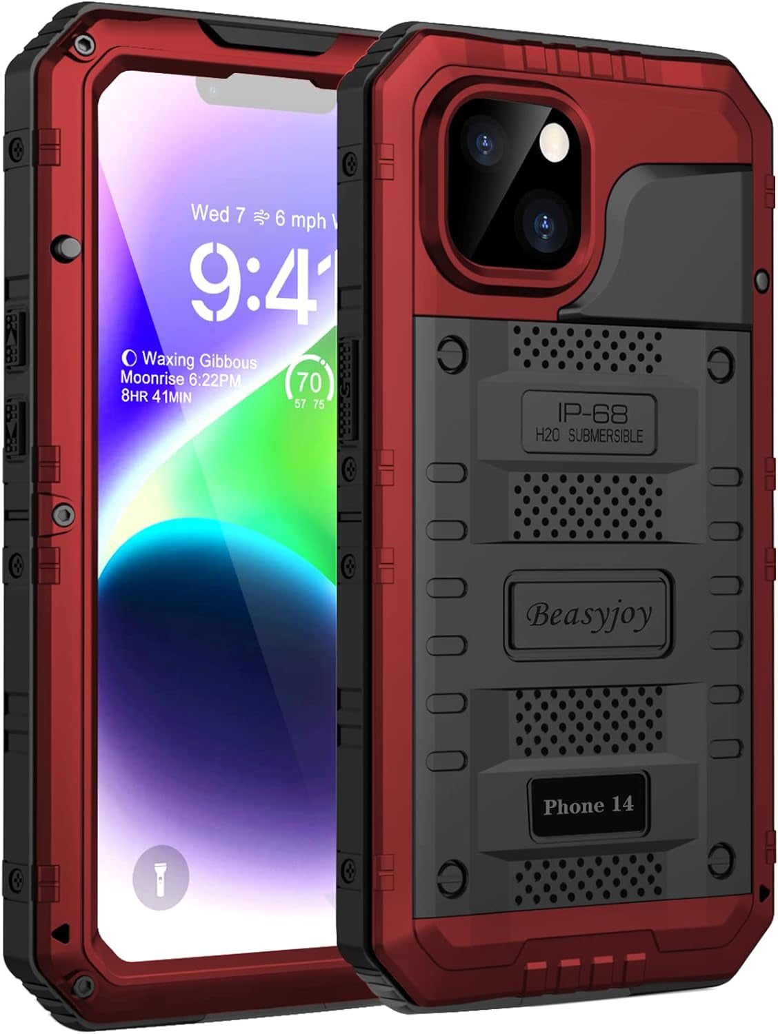 Beasyjoy Waterproof Case for Iphone 14 Pro, Metal Full Body Sealed Phone Case with Built-In Screen Protector, Military Grade Heavy Duty Defender Armor Shockproof Rugged Case 6.1 Inch, Camo  Beasyjoy Red Iphone 14 