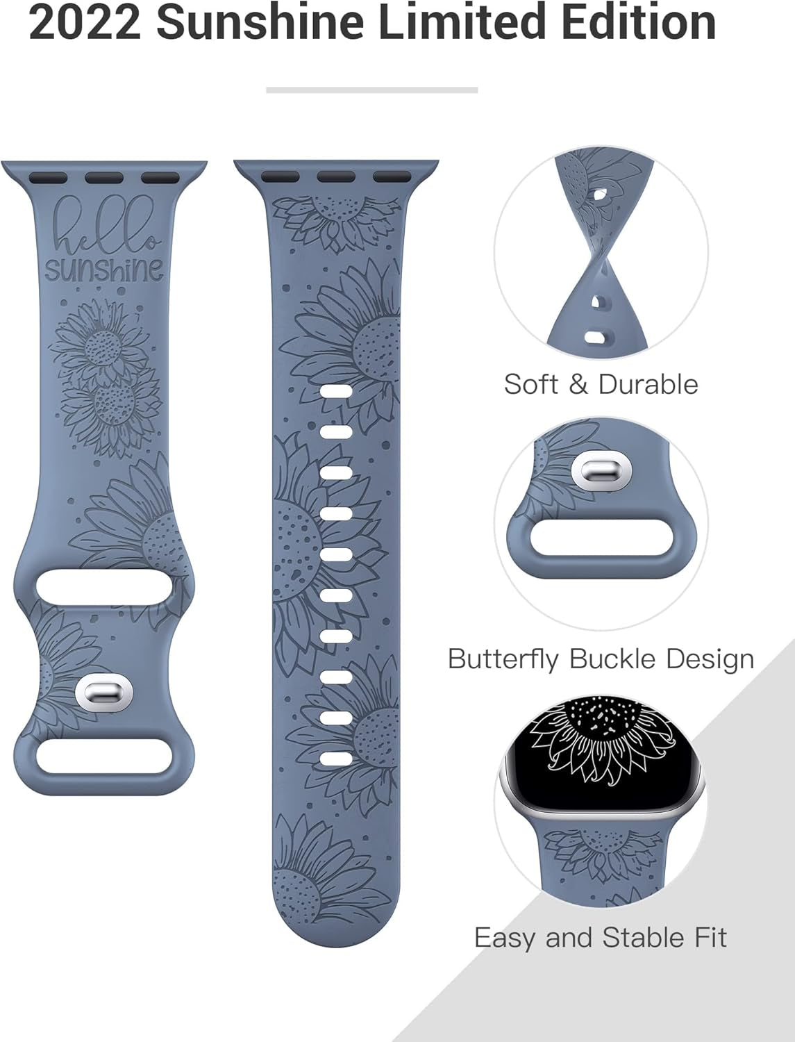 3 Packs Sunflower Engraved Bands Compatible with Apple Watch Bands 45Mm 44Mm 42Mm 49Mm Women Girls, Boho Floral Fancy Fashion Sport Silicone Flower Straps for Iwatch Series 9/Ultra/Se/8/7/6/5/4/3/2/1