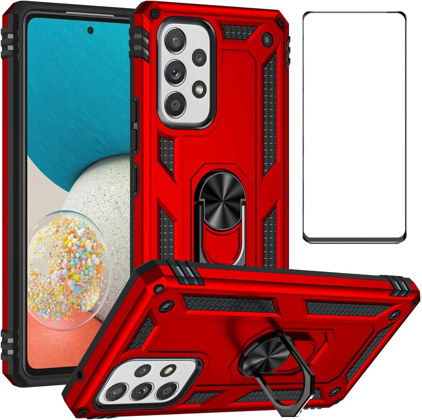 For Samsung A53 5G Case with Screen Protector,Galaxy A53 5G Phone Case,360 Degree Rotation Ring Kickstand Military-Grade Shockproof with Magnetic Car Mount Cover for Samsung Galaxy A53 5G (Red)