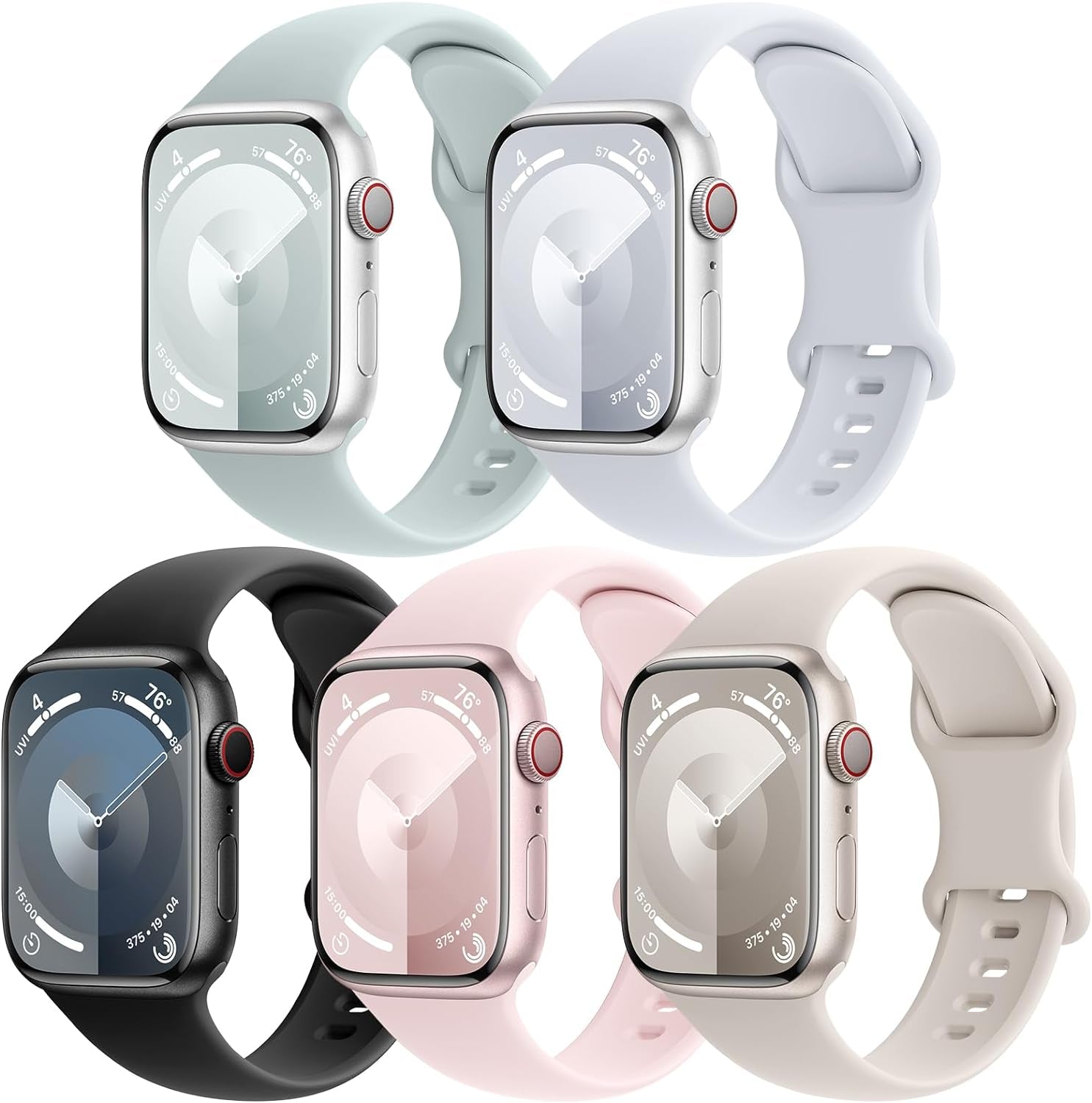 EOMTAM 5 Pack Silicone Sport Straps Compatible for Apple Watch Band 38Mm 40Mm 41Mm 42Mm 44Mm 45Mm 49Mm for Women Men,Soft Waterproof Wristbands for Iwatch Series 9 Ultra 8 SE 7 6 5 4 3