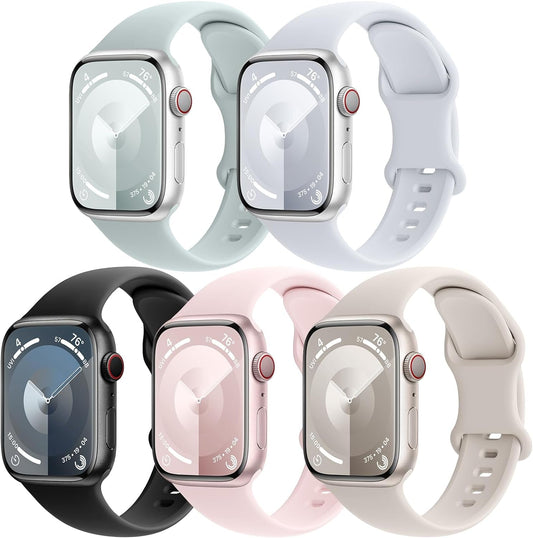 EOMTAM 5 Pack Silicone Sport Straps Compatible for Apple Watch Band 38Mm 40Mm 41Mm 42Mm 44Mm 45Mm 49Mm for Women Men,Soft Waterproof Wristbands for Iwatch Series 9 Ultra 8 SE 7 6 5 4 3