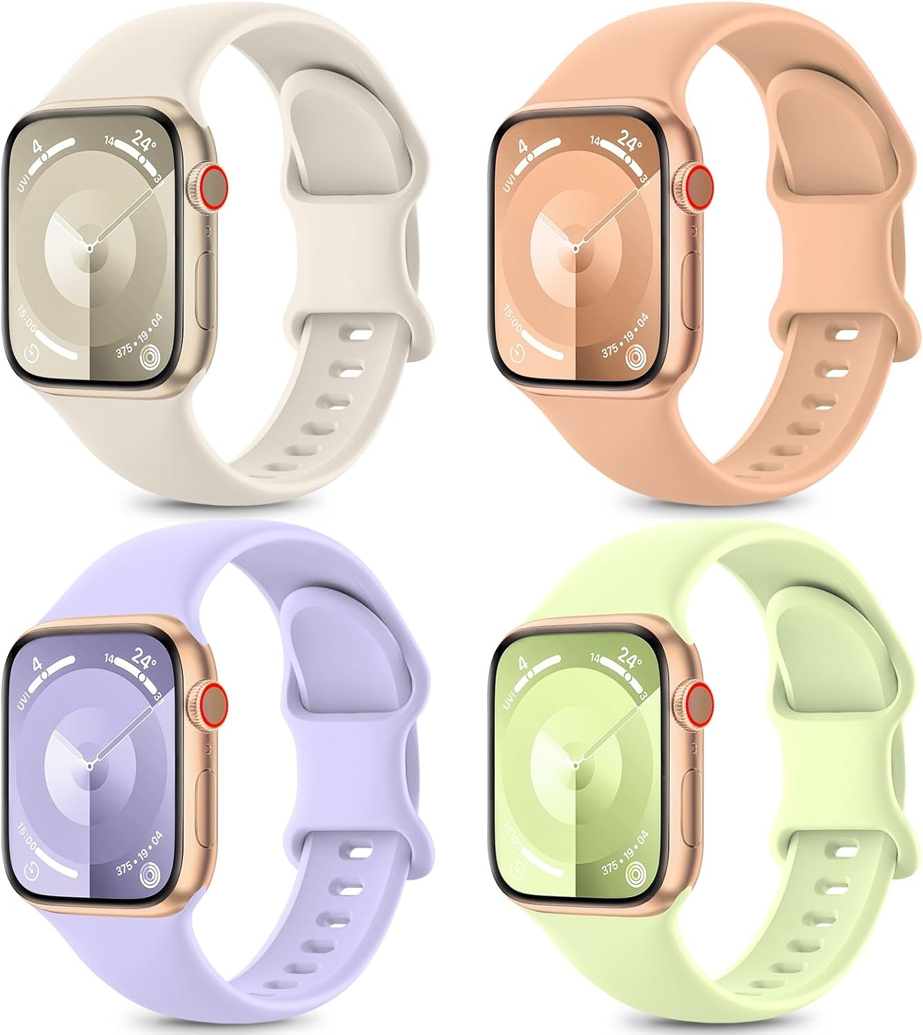 4 Pack Sport Bands Compatible with Apple Watch Bands Series 9, Watch Band for Women 38Mm 40Mm 41Mm 42Mm 44Mm 45Mm 49Mm,Soft Silicone Waterproof Strap for Iwatch Bands SE 8, 7, 6, 5, 4, 3, 2, 1