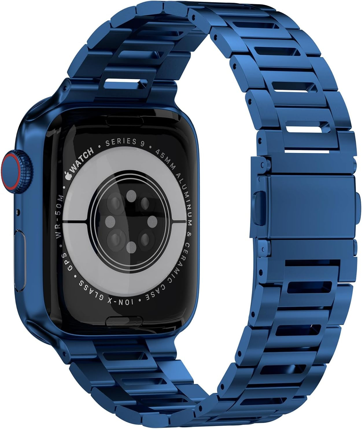 Finestone Metal Band for Apple Watch - Stainless Steel Apple Watch Band Compatible with Apple Watch 41Mm 40Mm 38Mm - Slim Hollow-Out Design Strap for Iwatch Series 9/8/7/6/5/4/3/2/1 SE Women Men Blue