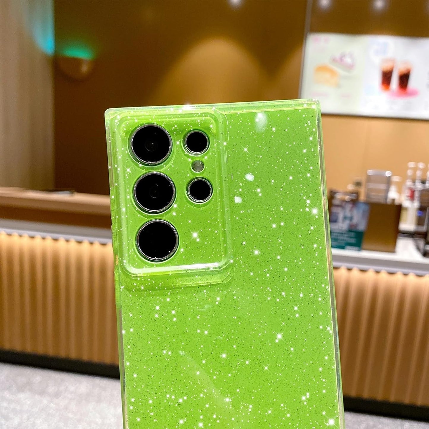 Cute Glitter Neon Case for Samsung Galaxy S22 Ultra Case, Slim Silicone Protective Sparkly Bling Phone Case for Women Girls (Bright Green)