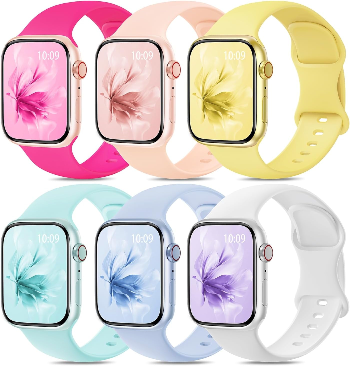 6 Pack Sport Silicone Band Compatible with Apple Watch Bands 40Mm 38Mm 41Mm 42Mm 44Mm 45Mm 49Mm Women Men, Soft Strap Wristbands for Iwatch Series 9 Ultra/Ultra 2 SE 8 7 6 5 4 3 2 1 Black