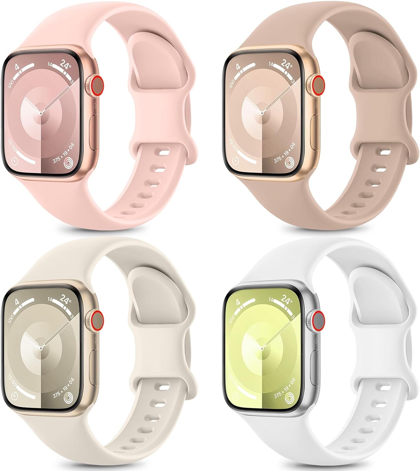 4 Pack Sport Bands Compatible with Apple Watch Bands Series 9, Watch Band for Women 38Mm 40Mm 41Mm 42Mm 44Mm 45Mm 49Mm,Soft Silicone Waterproof Strap for Iwatch Bands SE 8, 7, 6, 5, 4, 3, 2, 1