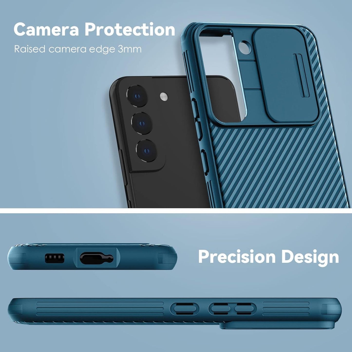 Cloudvalley for Galaxy S22 plus Case with Slide Camera Cover, Slim Shockproof Protective Phone Cases with Sliding Camera Lens Protection for Galaxy S22+ 6.6 Inches 5G (2022) - Blue