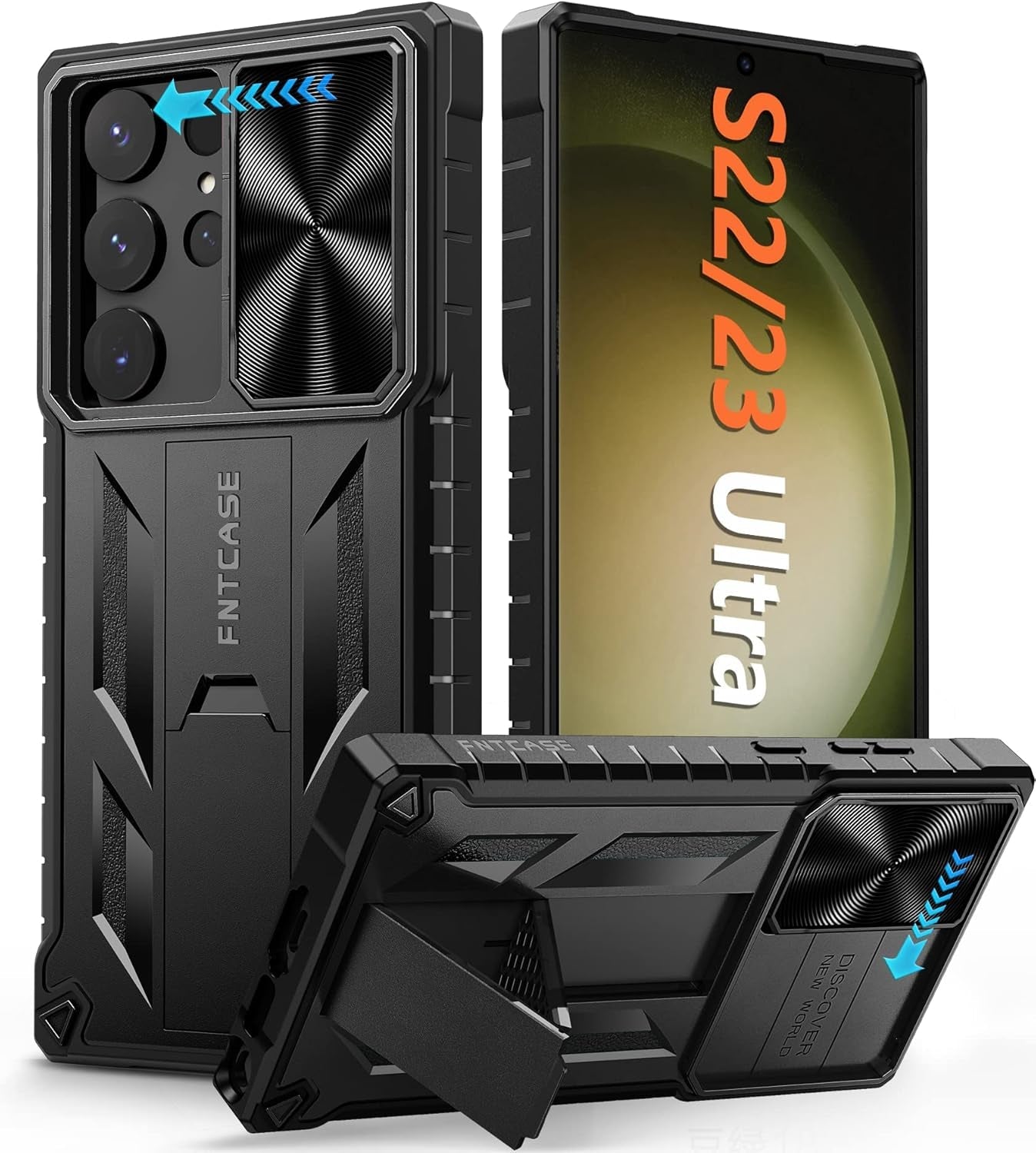 FNTCASE for Samsung Galaxy S23-Ultra Case: S22 Ultra Military Grade Shockproof Protection Mobile Case with Kickstand & Matte Textured Rugged TPU Shell | Drop Proof Protective Phone Cover