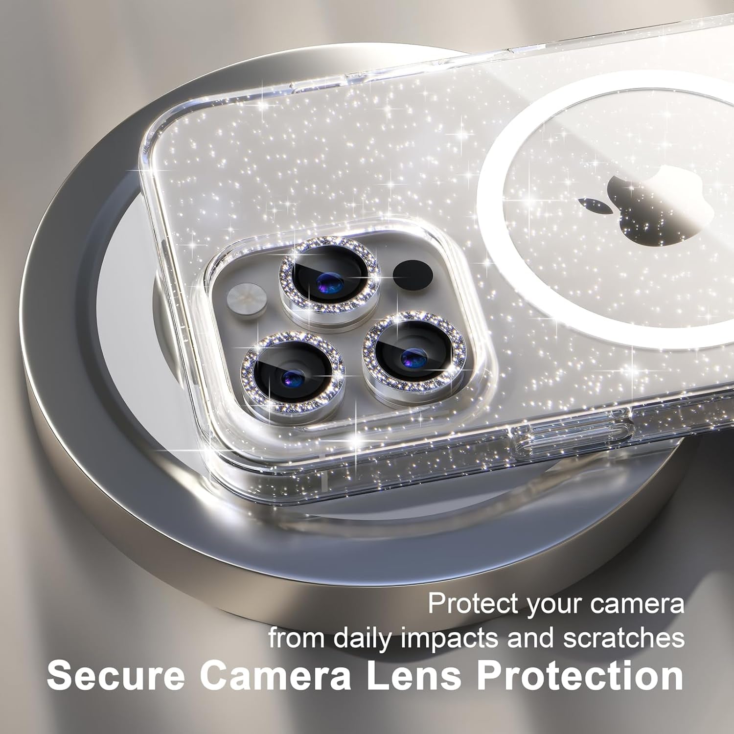 Choiche for Iphone 15 Pro Case Magnetic, Women Clear Glitter Bling Sparkly Case, [3Xdiamond Camera Lens Protectors] [2Xtempered Glass Screen Protectors] [Compatible Magsafe] (Glitter Clear)  Choiche   