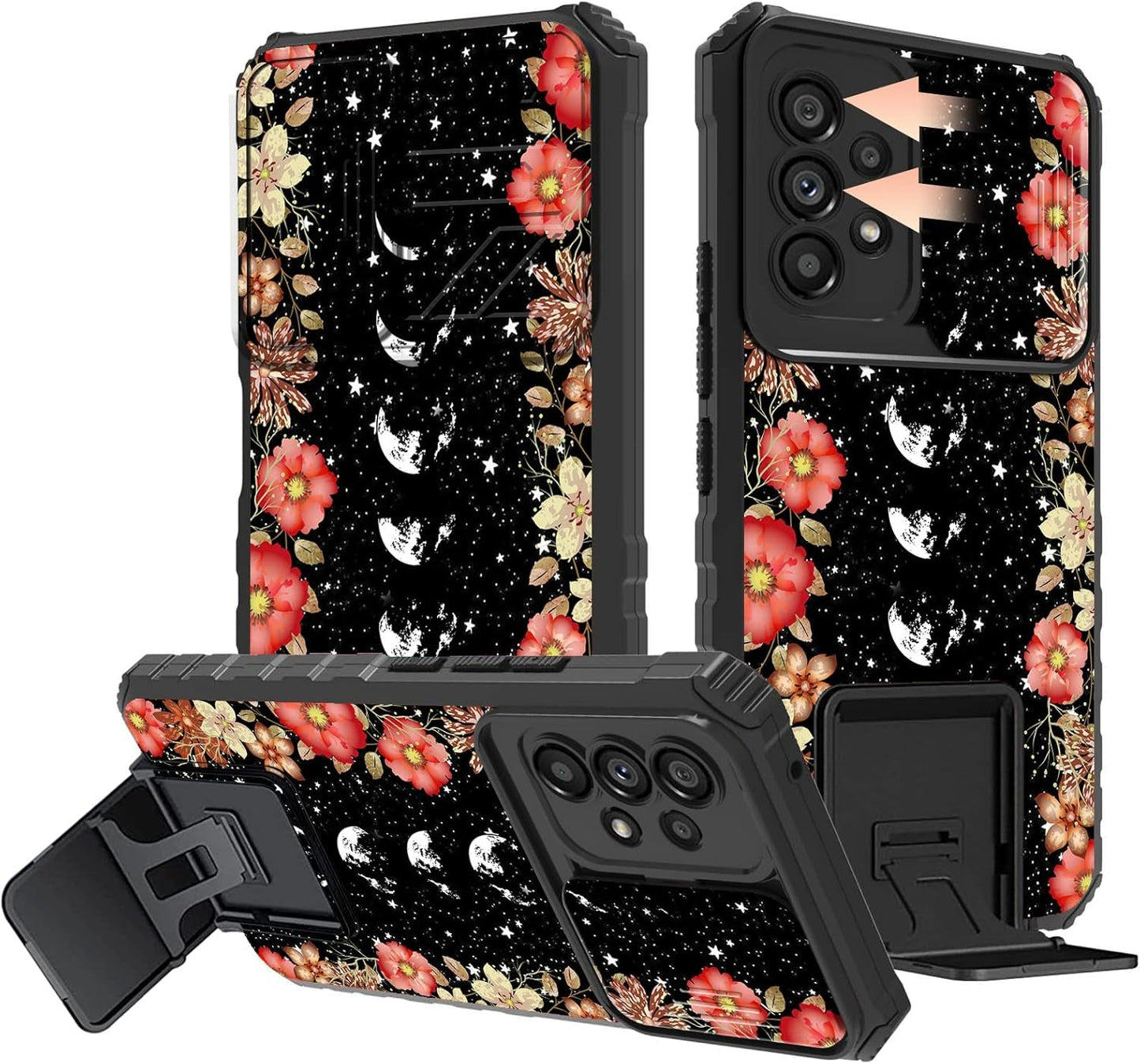 Galaxy A53 5G Phone Case with Slide Camera Cover Built-In Stand Kickstand Dual Layer Hybrid Shockproof Protective Case for Samsung Galaxy A53 5G, Retro Audio Cassette