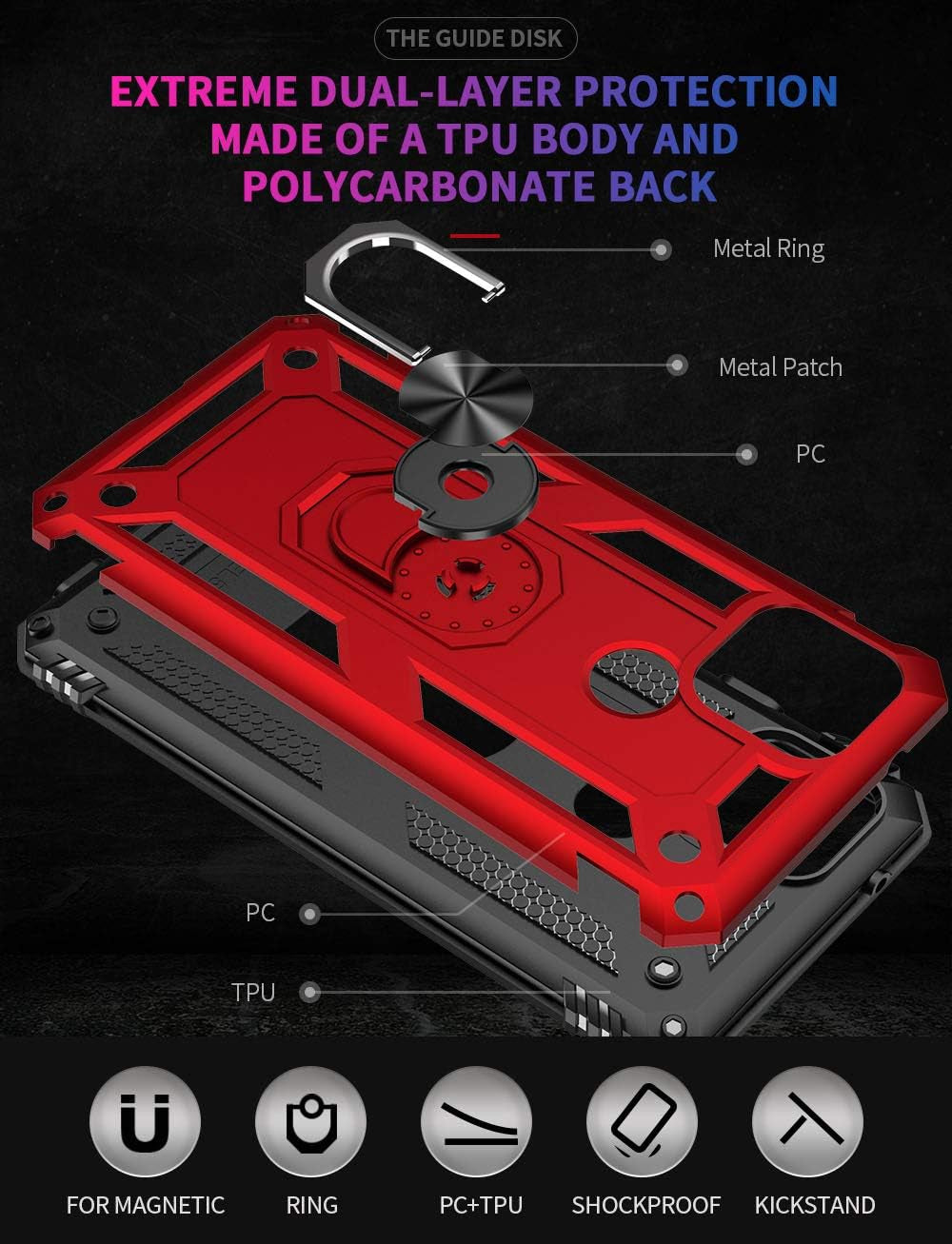 ADDIT Phone Case for Google 4A 5G,Google Pixel 4A 5G Case, Military Grade Protective Google Pixel 4A 5G Cases Cover with Ring Car Mount Kickstand for Google Pixel 4A 5G - Red  ADDIT   