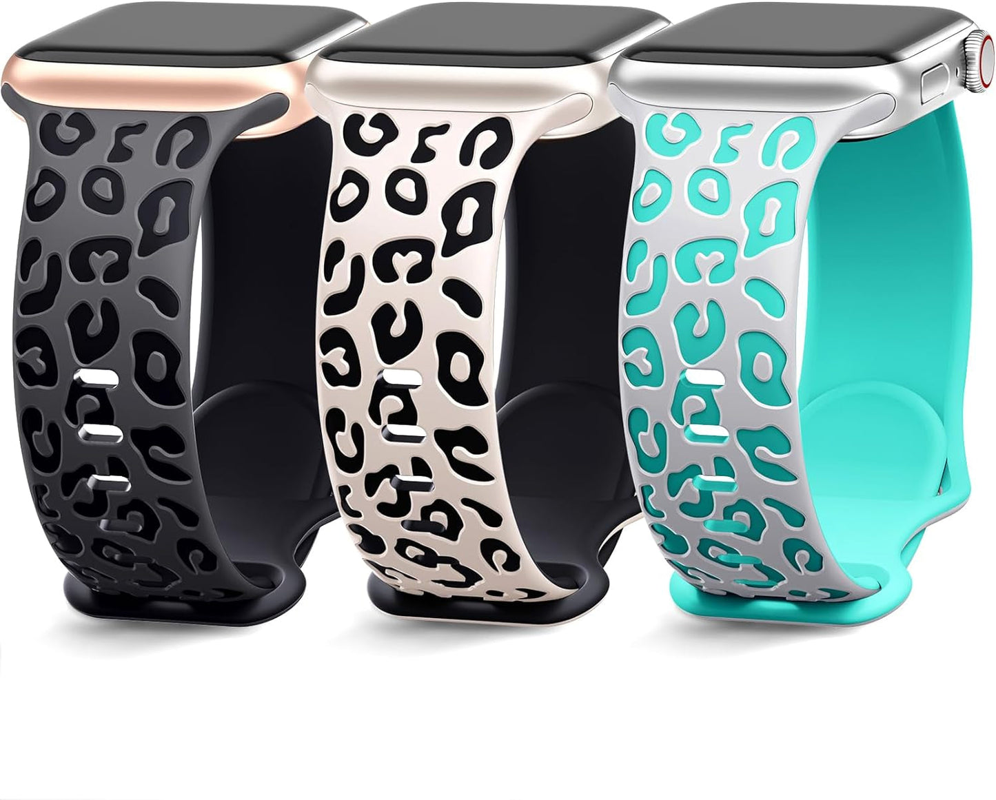 3 Pack Engraved Leopard Bands Compatible with Apple Watch Band 40Mm 41Mm 38Mm 45Mm 44Mm 42Mm 49Mm for Women Men,Cheetah Cute Sport Silicone Strap for Iwatch Series 9 Ultra/Ultra 2 SE 8 7 6 5 4 3 2 1