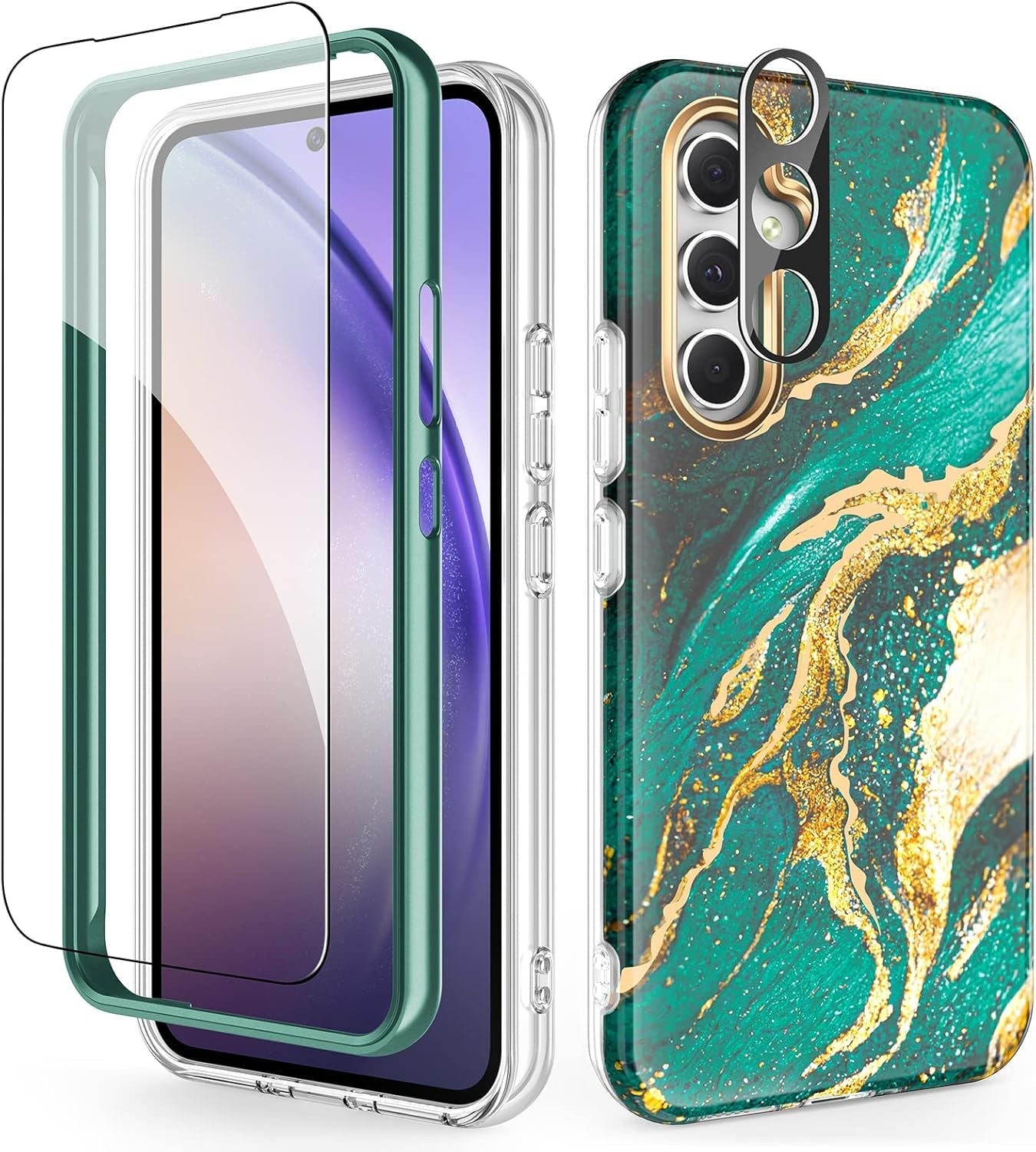 Case Compatible with Samsung Galaxy A53 5G (2022 Released), Marble Stylish Slim Soft TPU, Full Body Protective with Built-In Screen Protector, Shockproof Cover for A53, Black & Pink