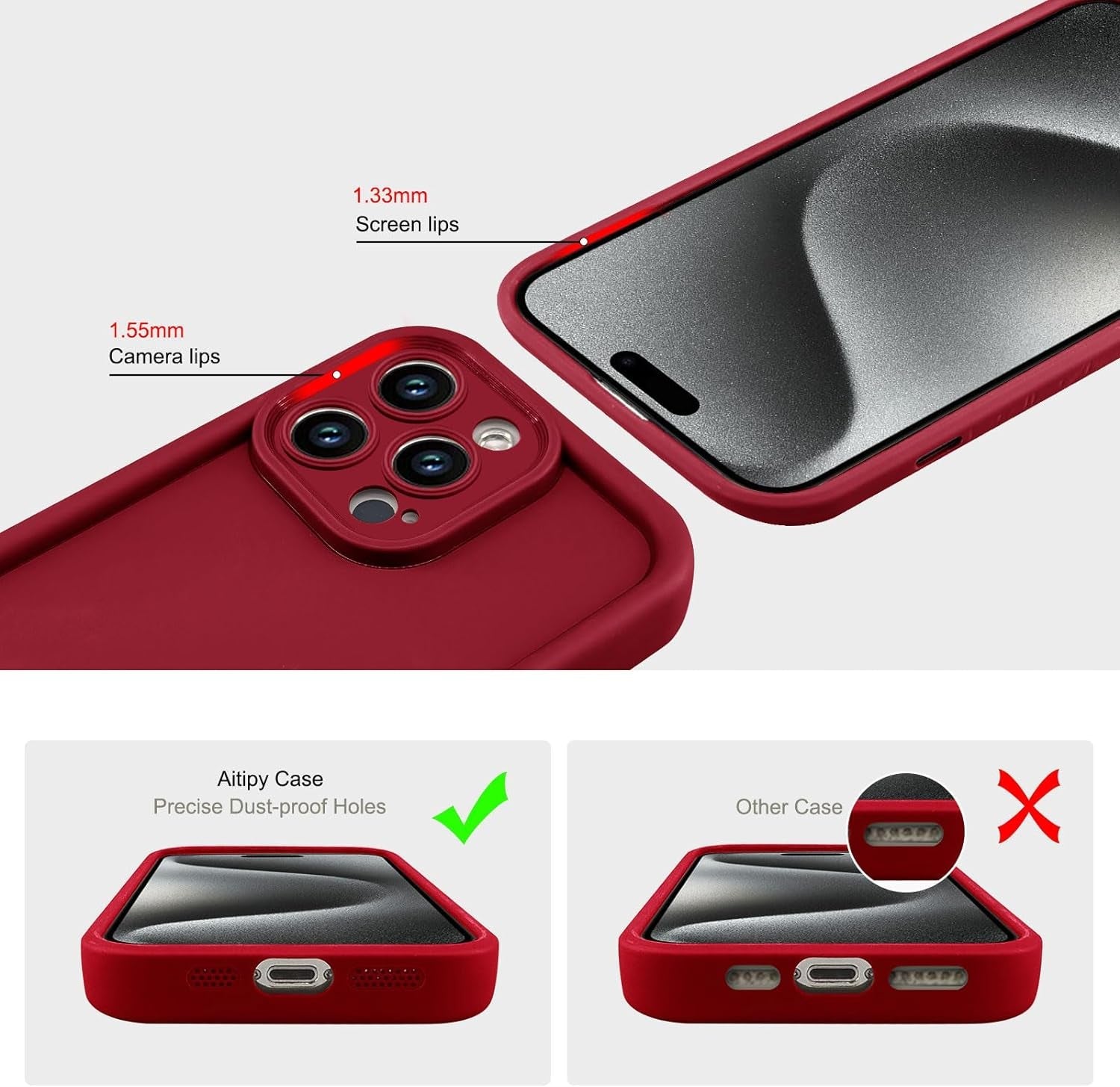 Aitipy Compatible with Iphone 13 Pro Max Case, Slim Soft Gel Rubber TPU Material, Full Camera Protection, Shockproof Protective Phone Case for Women Girls Boys (Red Wine)  Aitipy   