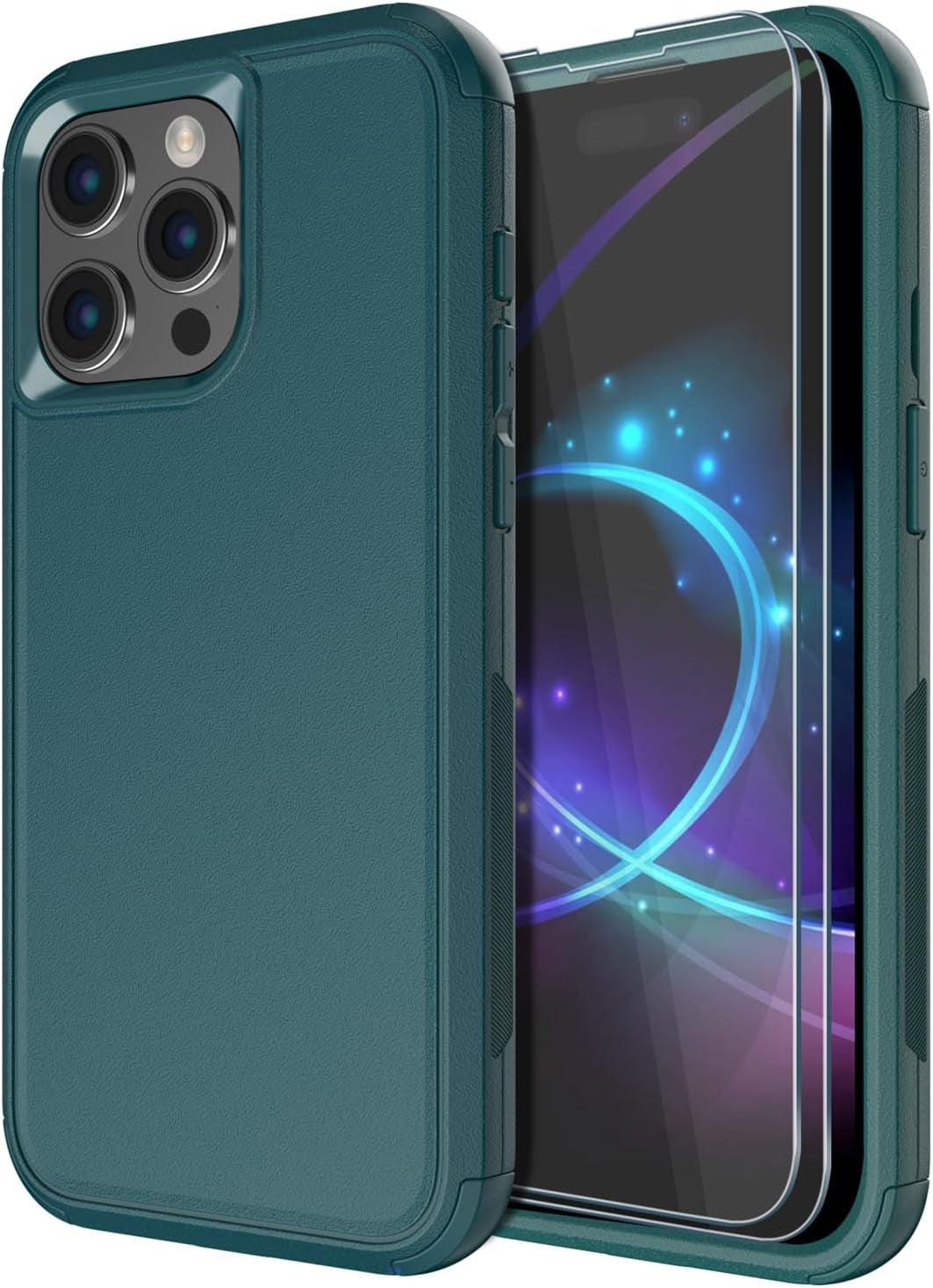 Diverbox for Iphone 15 Pro Case [Tempered Glass Screen Protector] [Shockproof] [Dropproof] Heavy Duty Protection Phone Case Cover for Apple Iphone 15 Pro 6.1 Inch (Black-2In1)  Diverbox Dark Green  