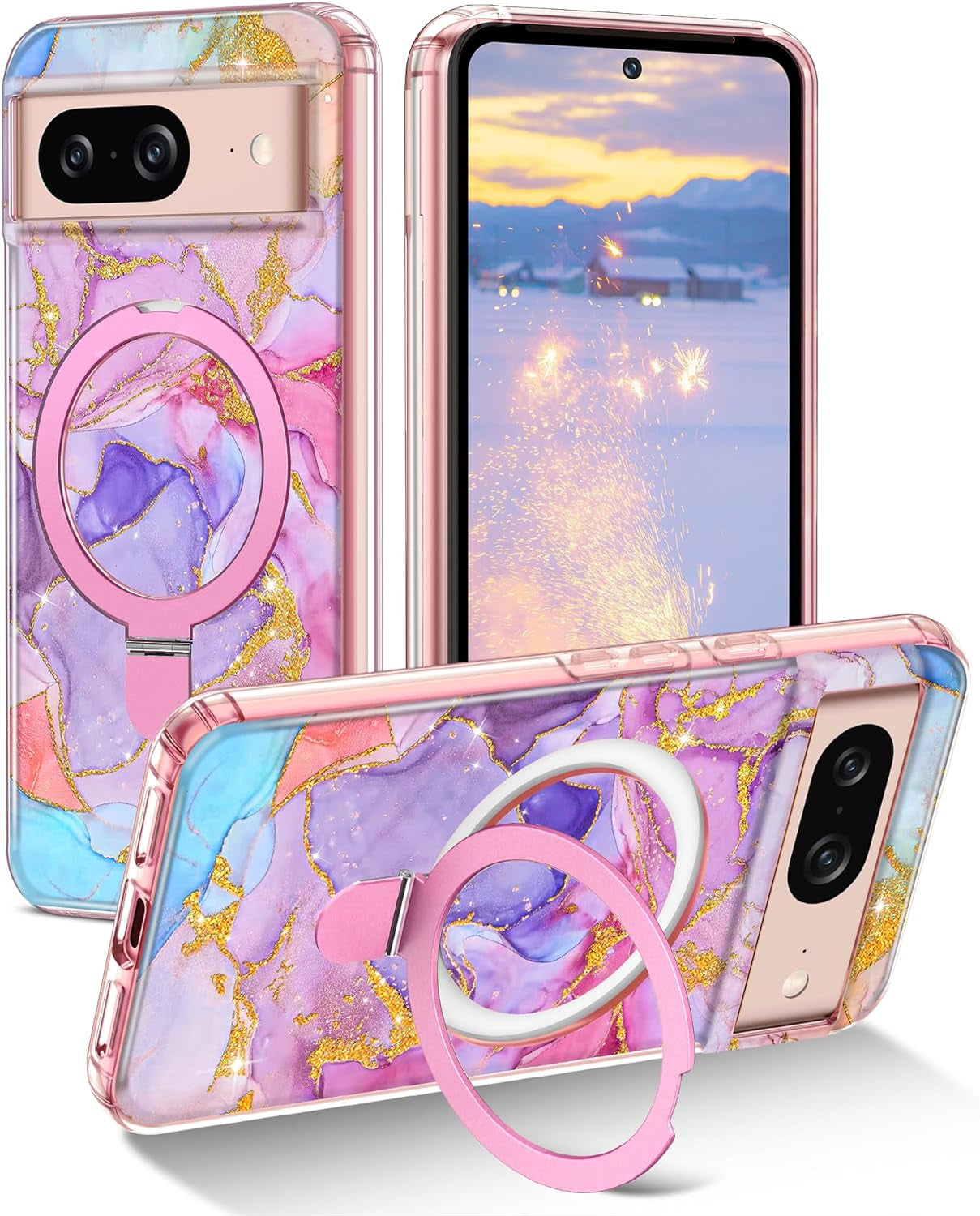 Lamcase Magnetic for Google Pixel 8 Case with Ring Stand [Compatible with Magsafe], Hard PC Slim Full Body Drop Protective Women Girls Men Phone Case for Google Pixel 8, Pink  Lamcase B-Pink For Google Pixel 8, 6.2 Inch 